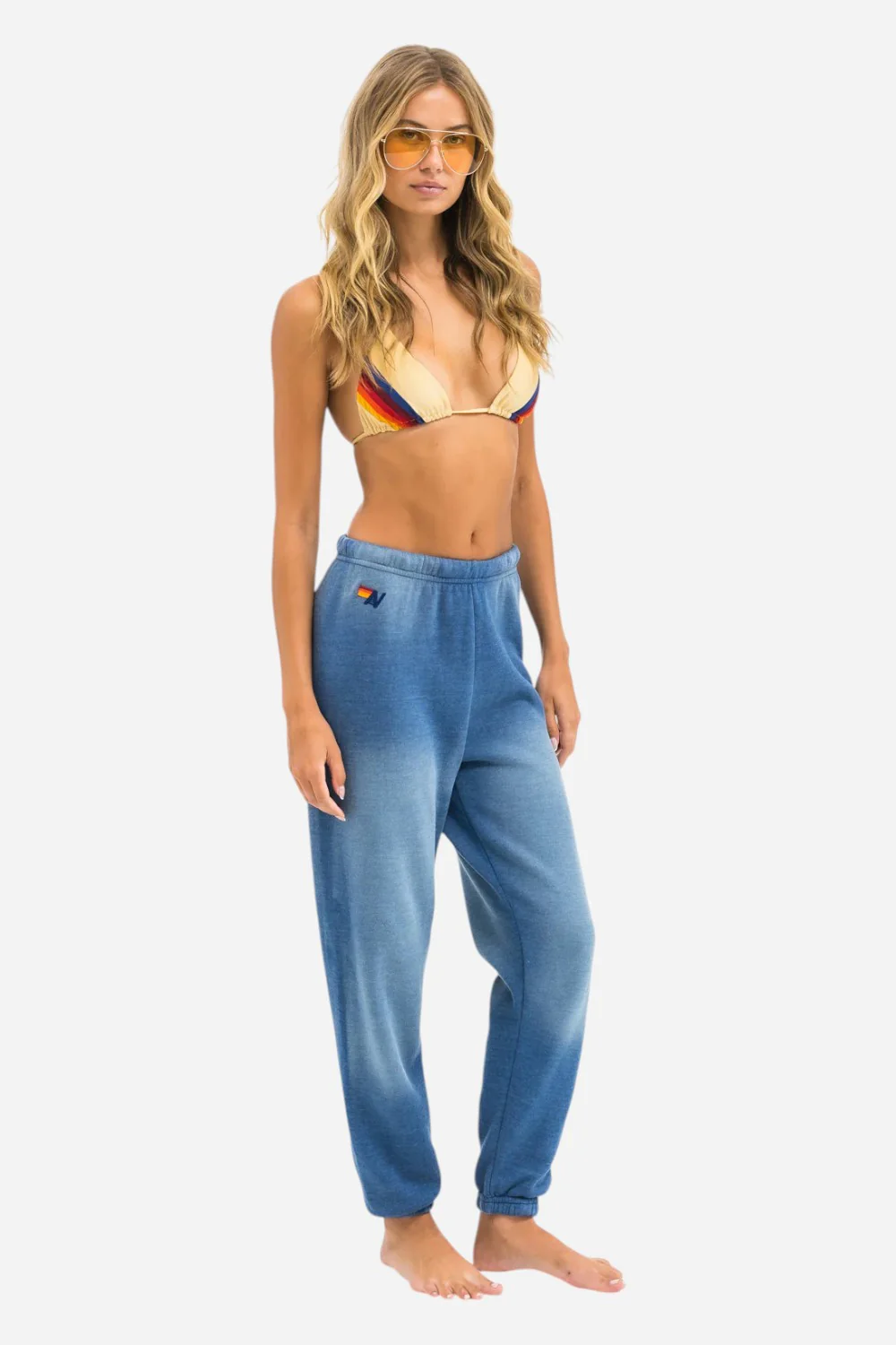 Aviator Nation 5 Stripe Sweatpants in Faded Water - Image 4