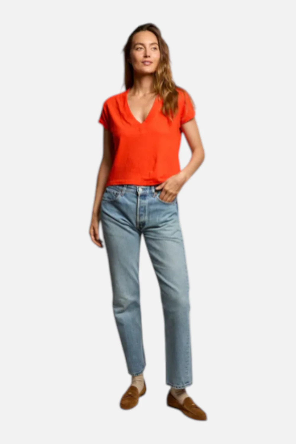 Perfect White Tee Alanis V Neck Tee in Tomato