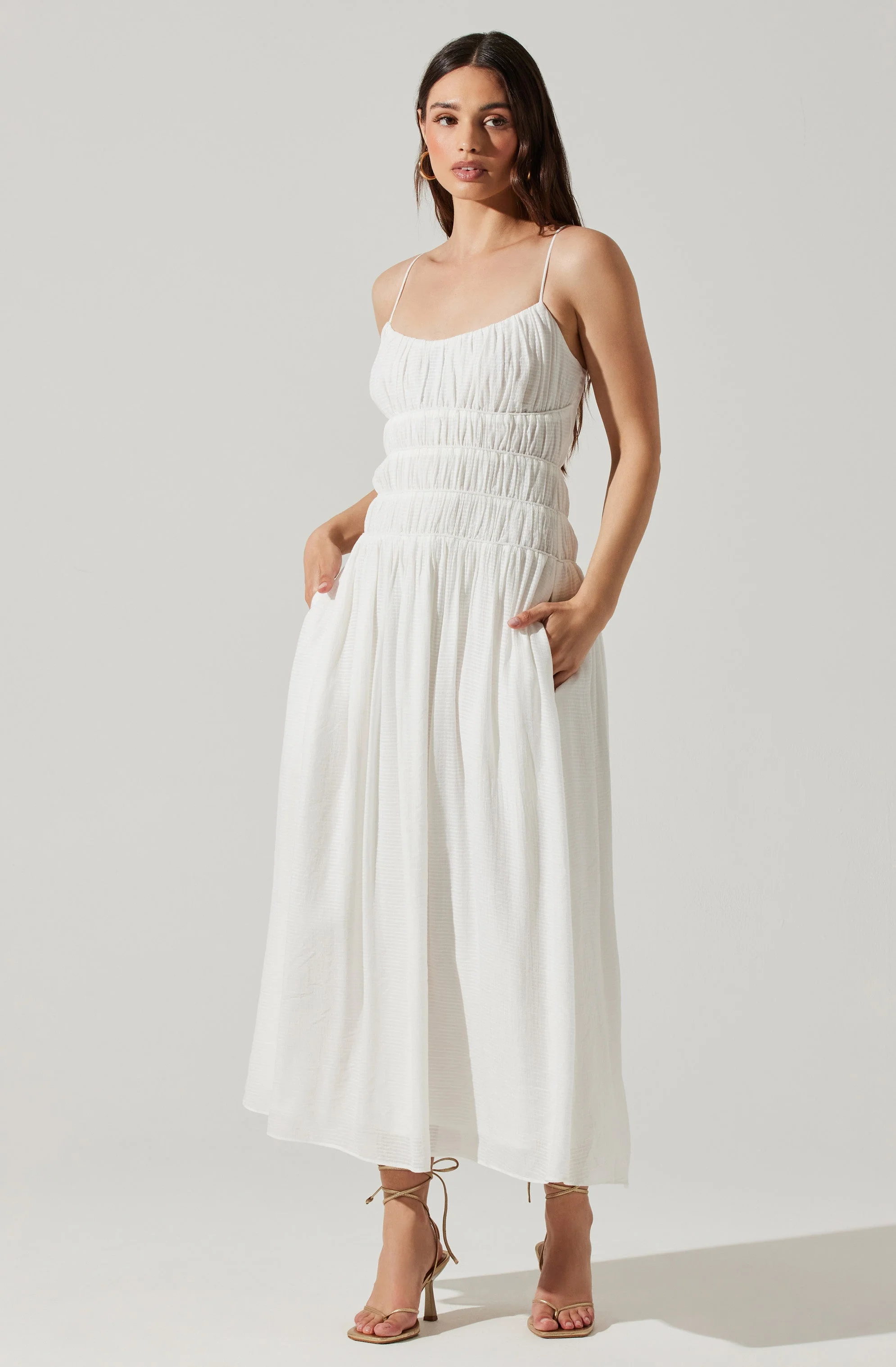 ASTR The Label Andrina Smocked Midi Dress in White - Image 3