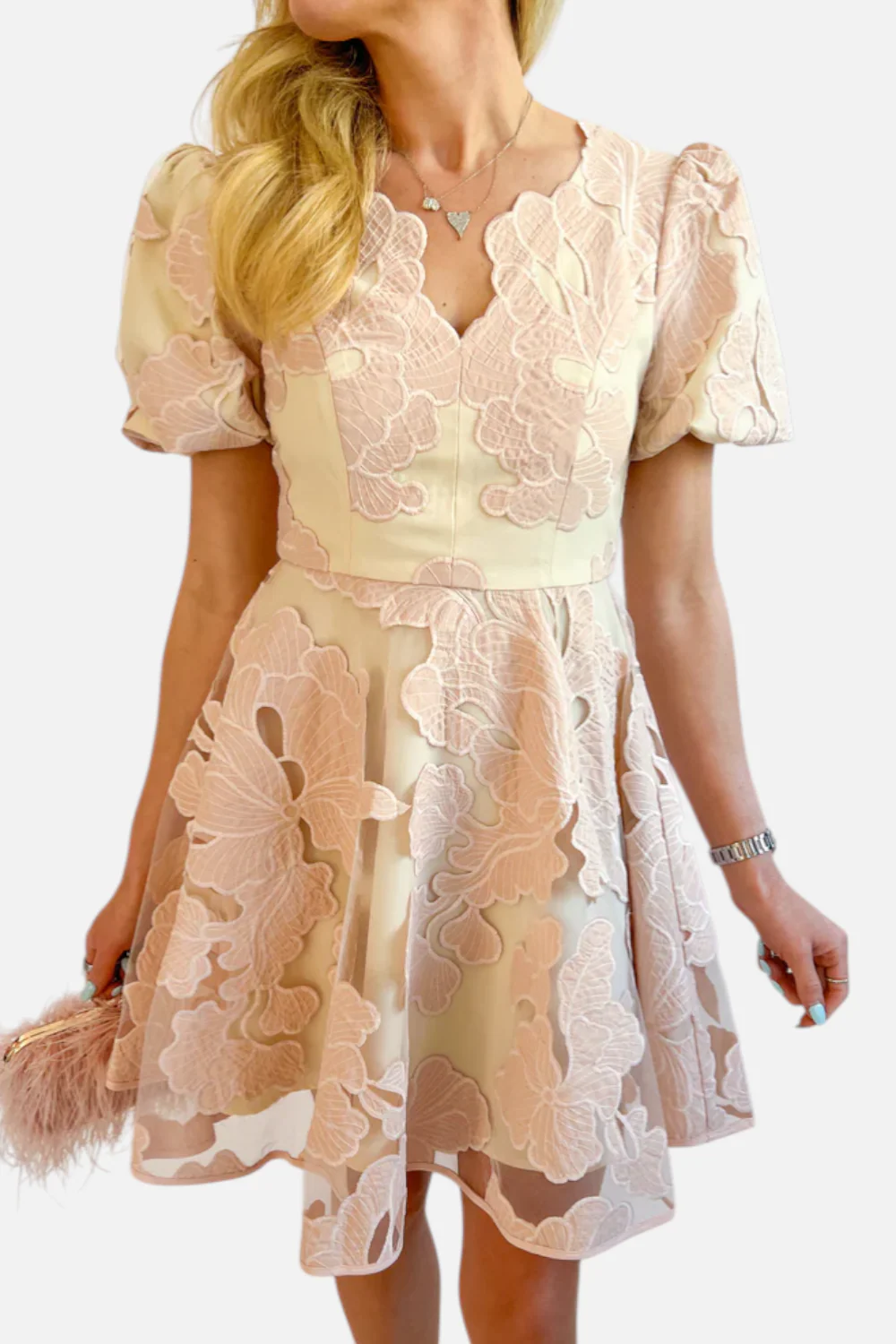 Adelyn Rae Ariana Bubble Sleeve Mini Dress in Blush - Image 2