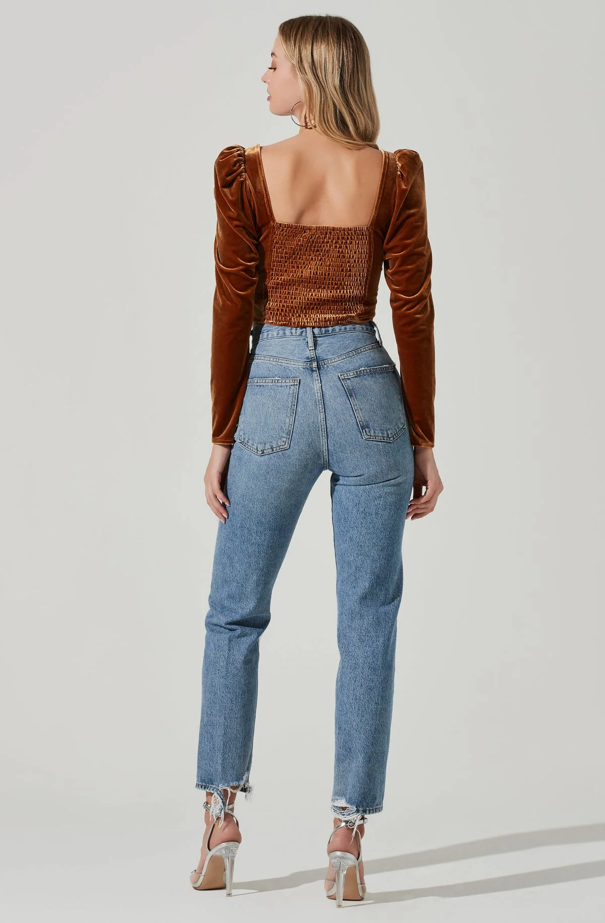 ASTR The Label Ashbury Velvet Corset Long Sleeve Top in Gold - Image 6