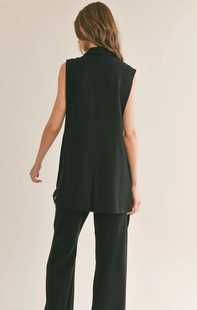 Sage the Label At Ease Linen Blend Side Belted Blazer in Black - Image 4