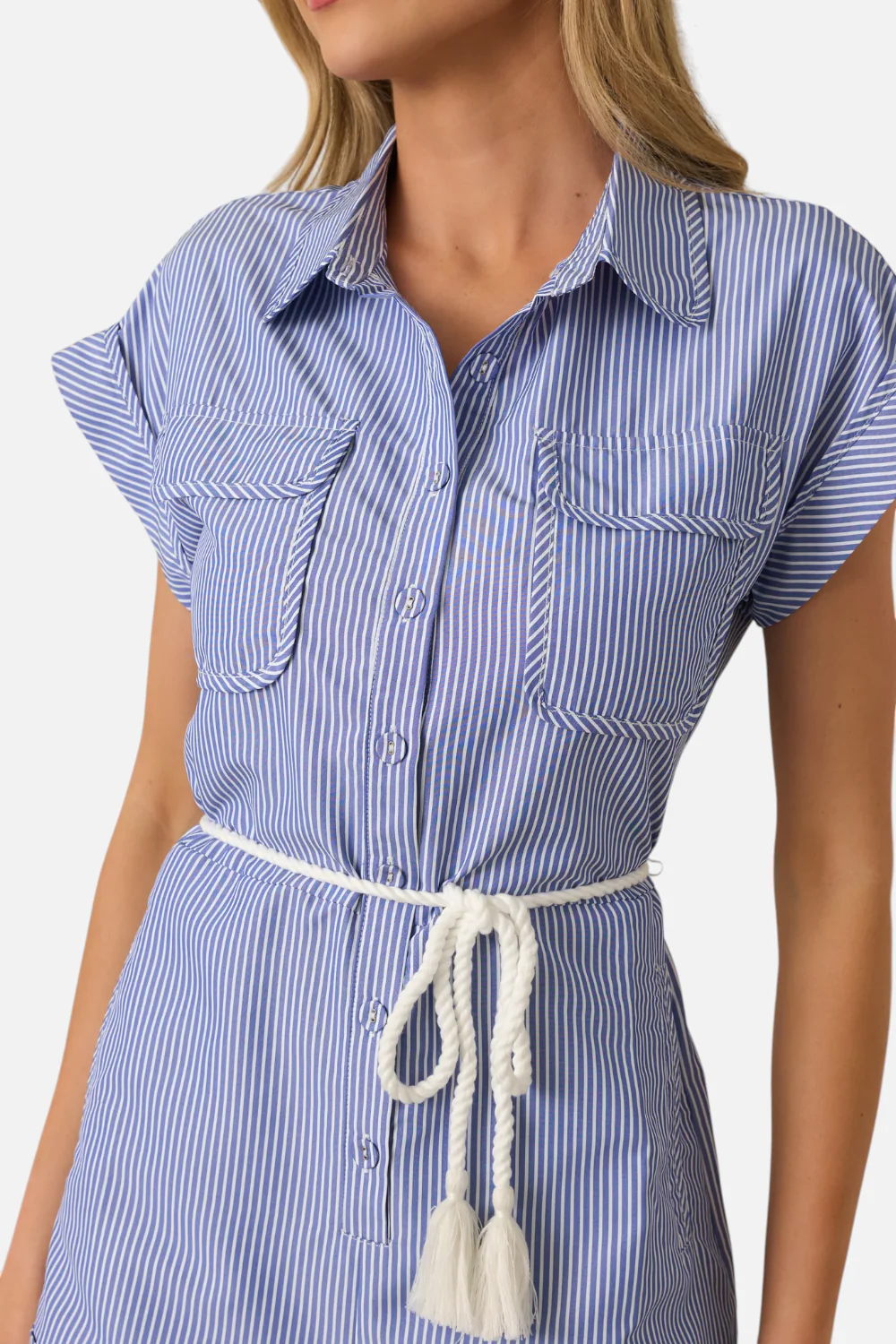 Minkpink Women's Avery Blue & White Stripe Playsuit - Image 2