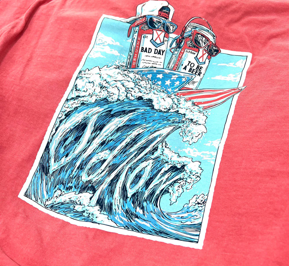 Old Row Bad Day To Be A Beer Surf's Up Pocket Tee in Pink - Image 3