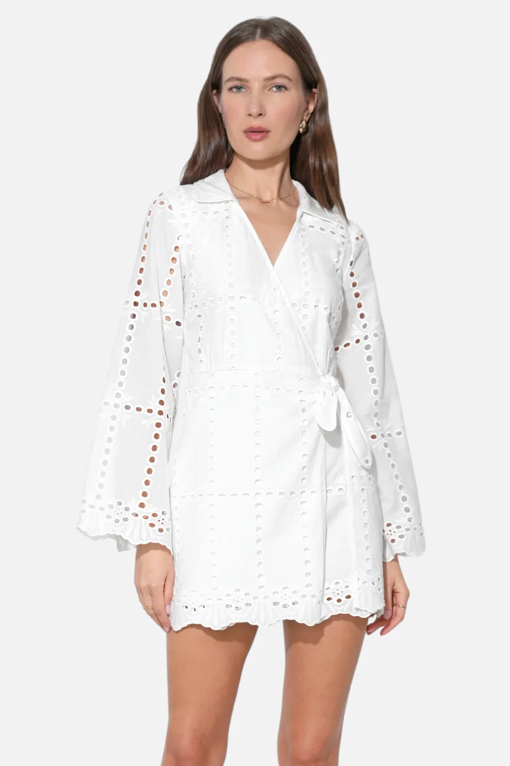 Adelyn Rae Women's Bella Wrap Eyelet Mini Dress in White