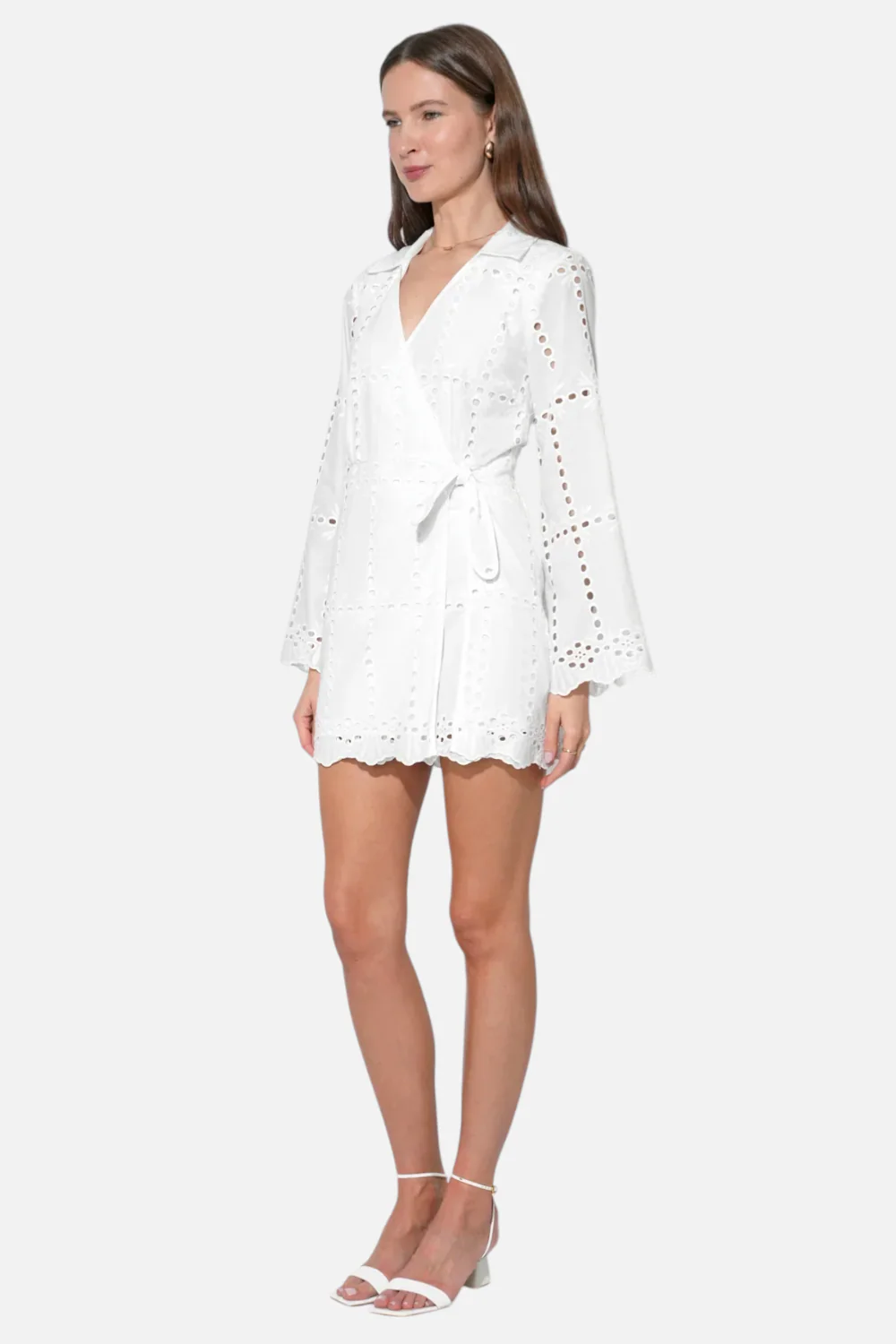 Adelyn Rae Women's Bella Wrap Eyelet Mini Dress in White - Image 2
