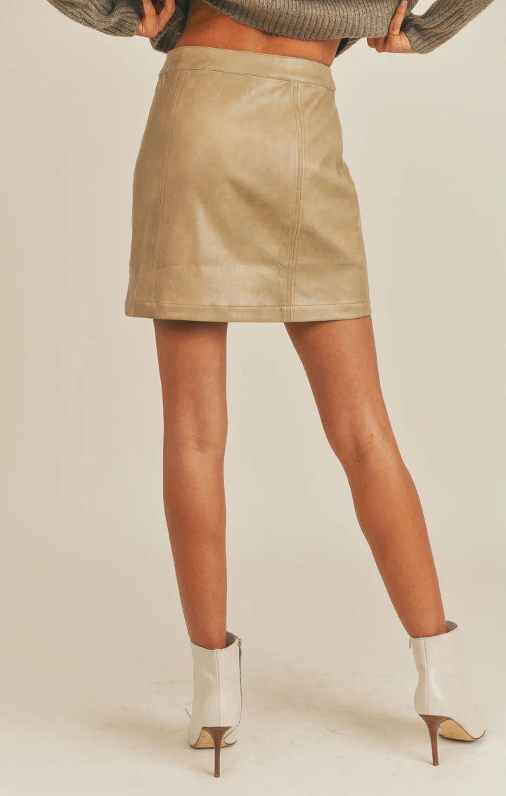 Sage The Label Bowie Vegan Leather Mini Skirt in Taupe - Image 4