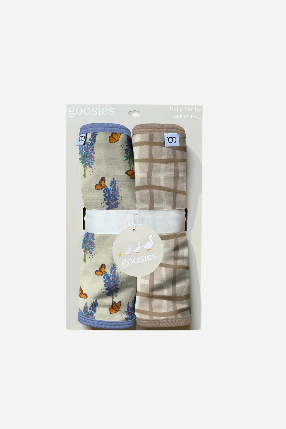 Goosies Burp Cloths Set in Bluebonnets Tan Wavy Plaid - Set of 2