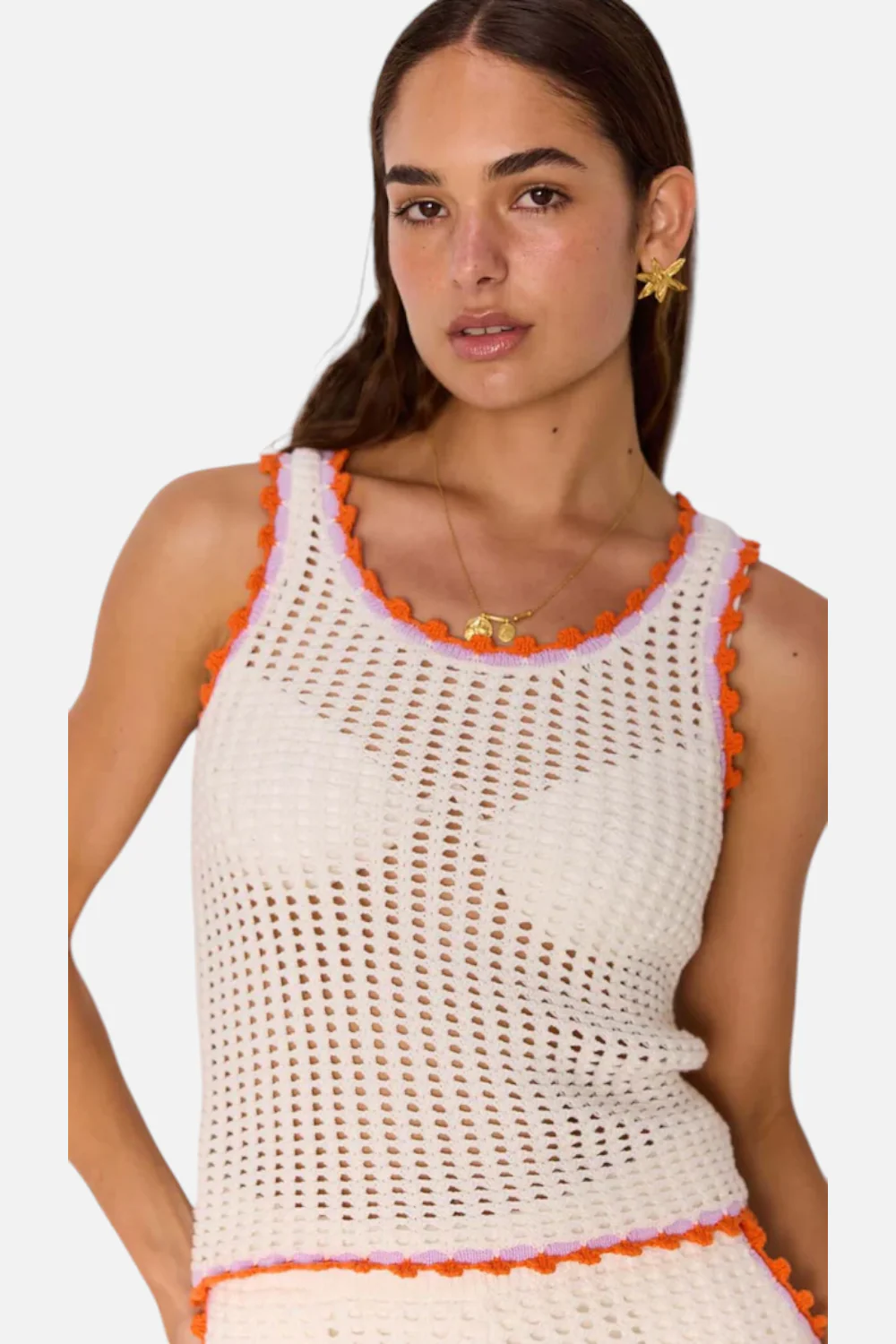 Minkpink Women's Cali White Cotton Knit Top with Scallop Contrast Edge - Image 2