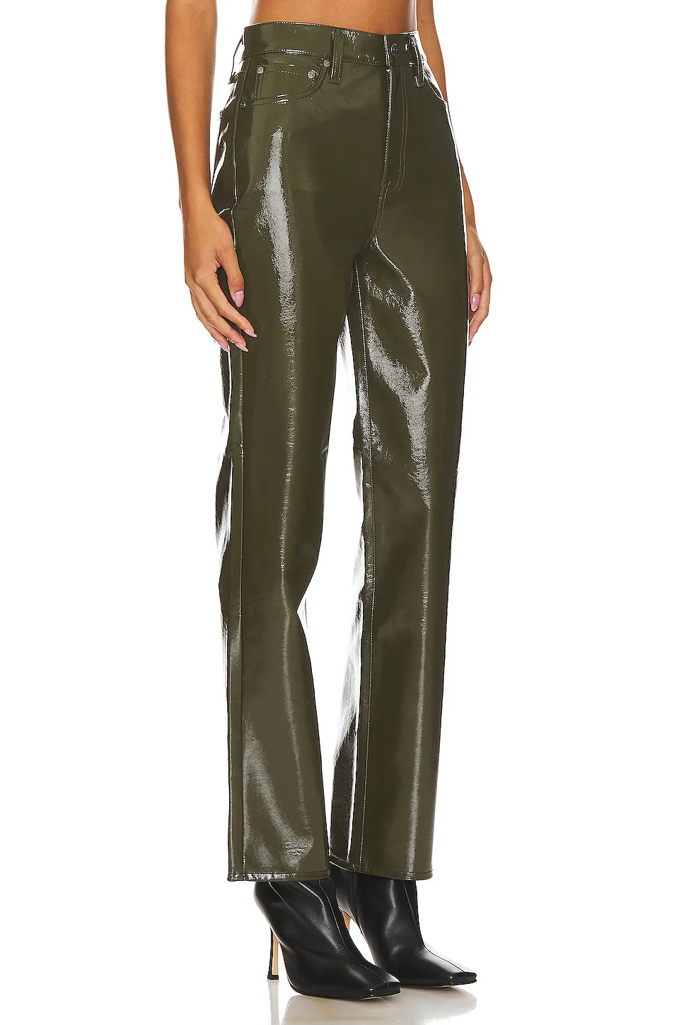 Pistola Cassie Super High Rise Straight Pants in Olive Vinyl - Image 3