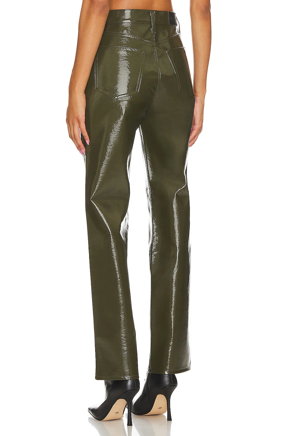 Pistola Cassie Super High Rise Straight Pants in Olive Vinyl - Image 4