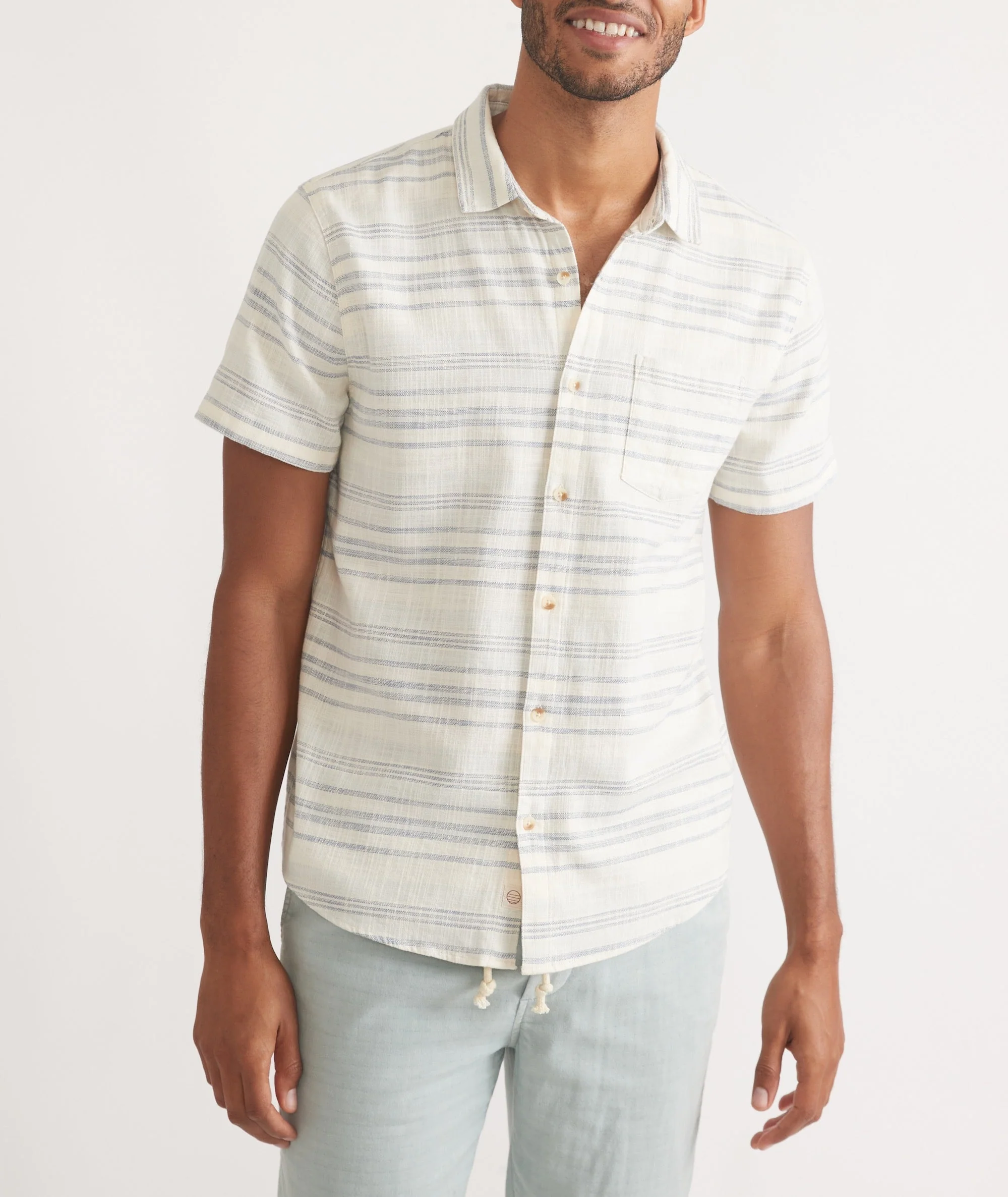 Marine Layer Stretch Selvage Short Sleeve Shirt in Cool Baja Stripe - Image 2