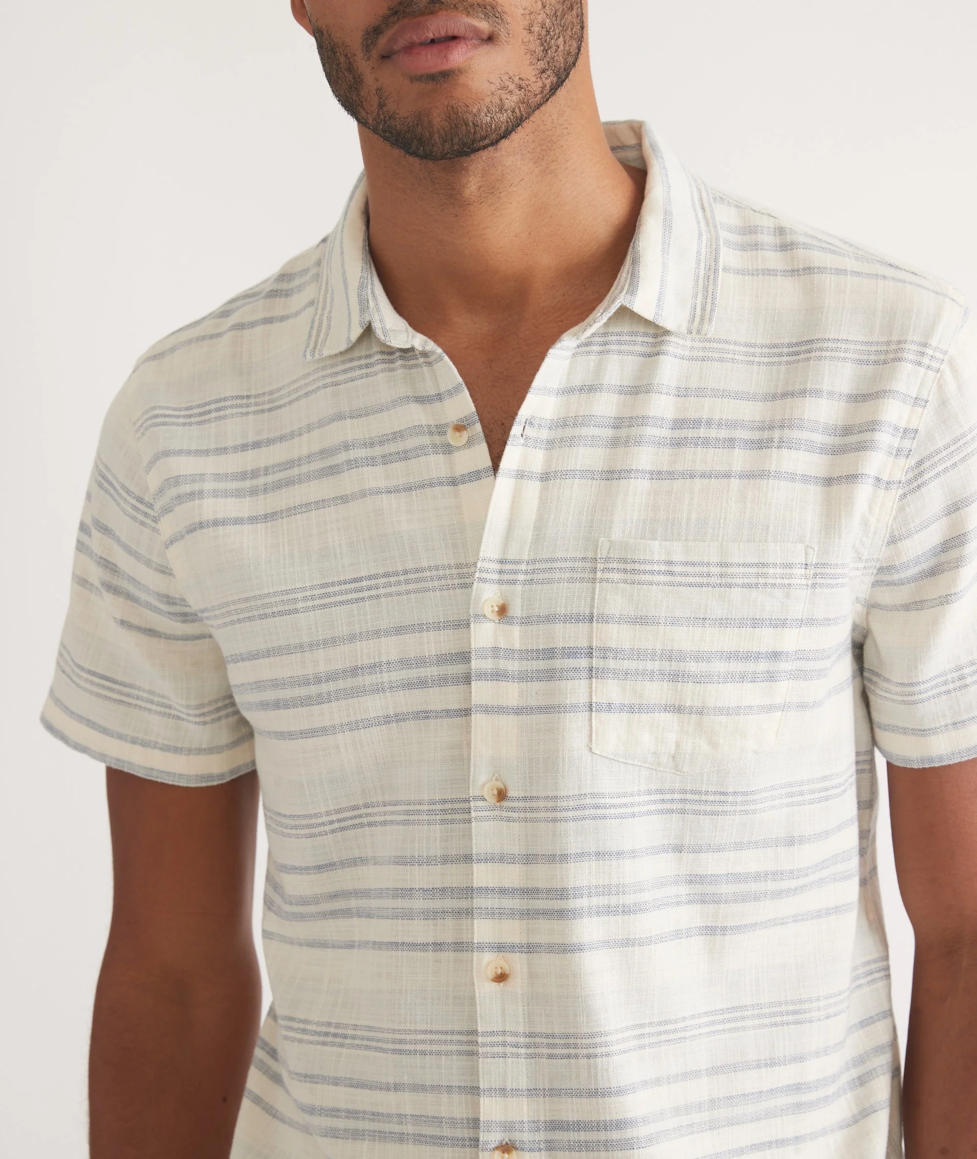 Marine Layer Stretch Selvage Short Sleeve Shirt in Cool Baja Stripe - Image 4