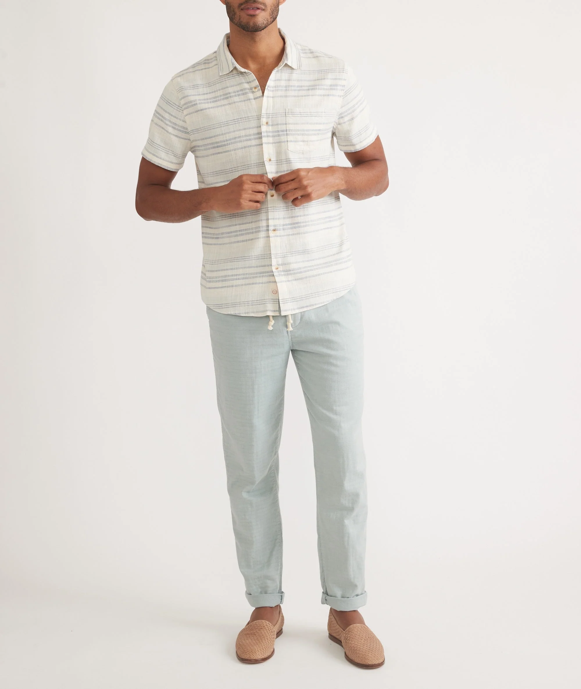 Marine Layer Stretch Selvage Short Sleeve Shirt in Cool Baja Stripe - Image 6