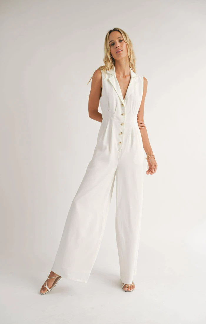Sadie & Sage The Classics Button Front Jumpsuit in White - Image 5