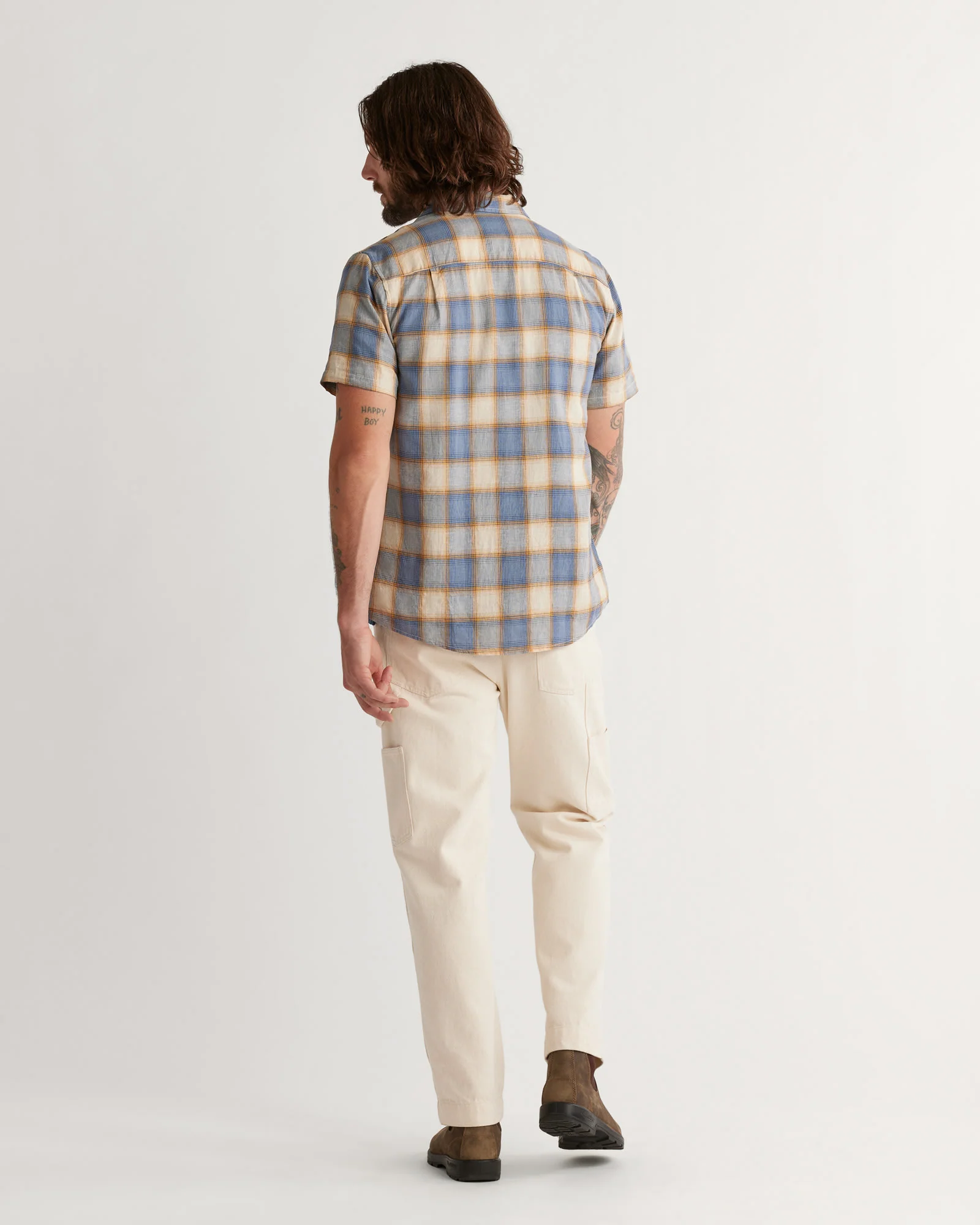 Pendleton Woolen Mills Dawson Linen Short Sleeve Shirt in Tan Indigo Plaid - Image 3