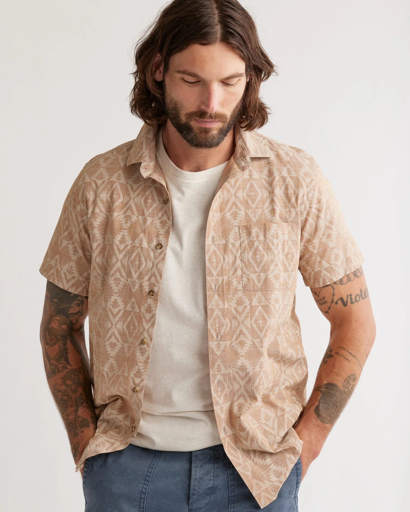 Pendleton Woolen Mills Short Sleeve Deacon Chambray Raptor Peak Shirt in Bronze - Image 2