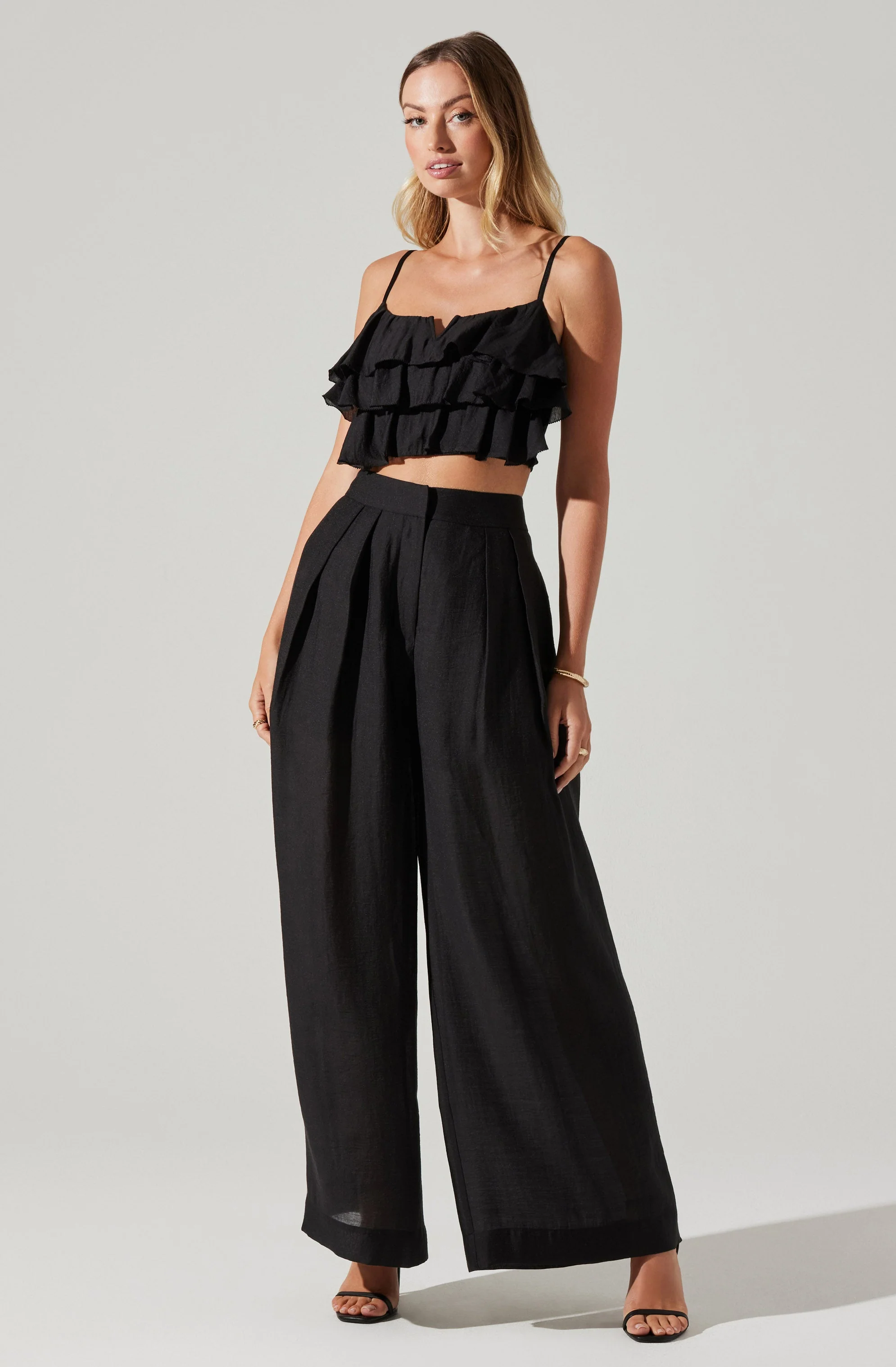 ASTR The Label Elyana Ruffle Crop Top in Black - Image 2