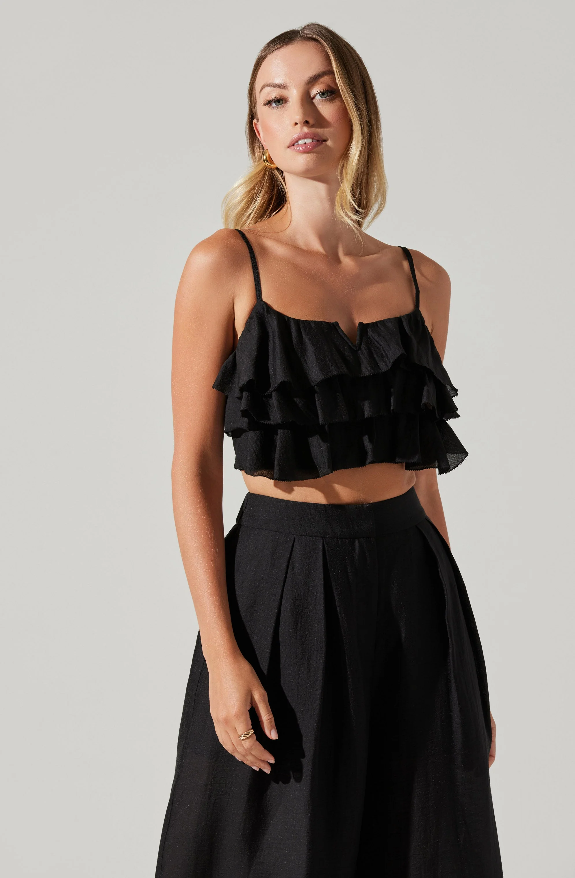 ASTR The Label Elyana Ruffle Crop Top in Black - Image 3