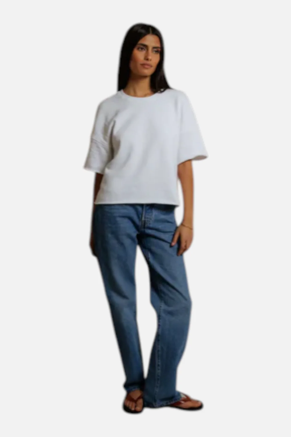 Perfect White Tee Ezra Short Sleeve Sweatshirt in White