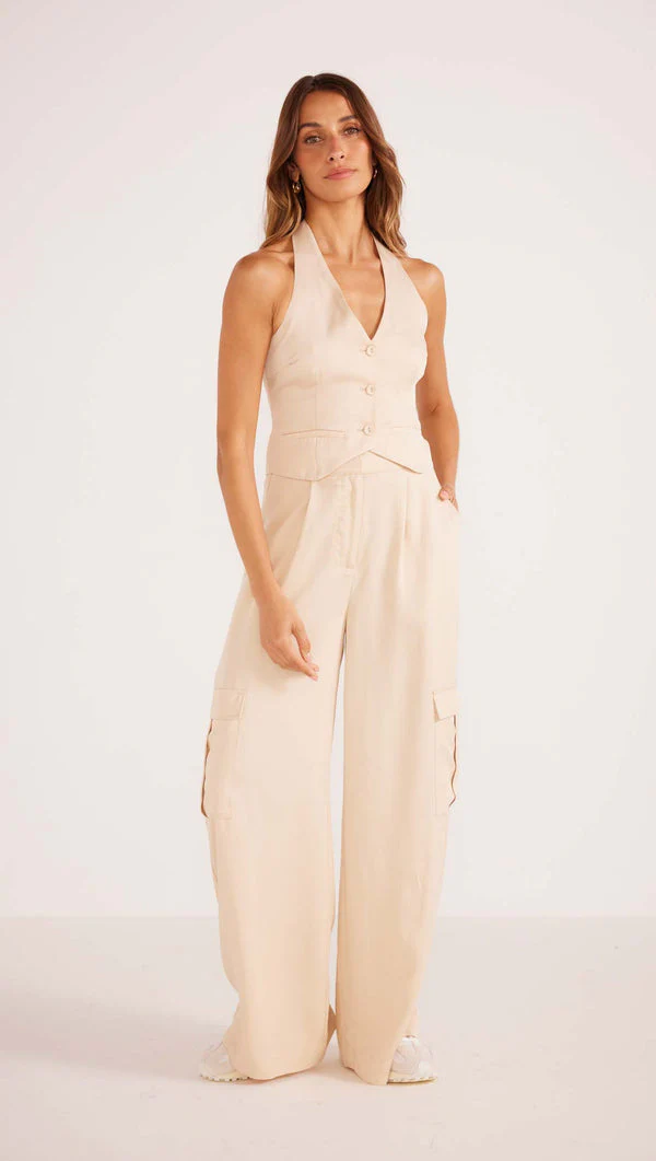 MinkPink Fabella Halter Vest in Beige - Image 2