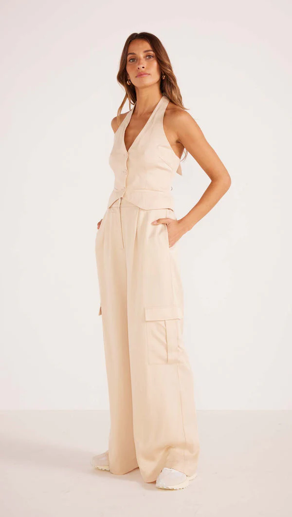 MinkPink Fabella Halter Vest in Beige - Image 3