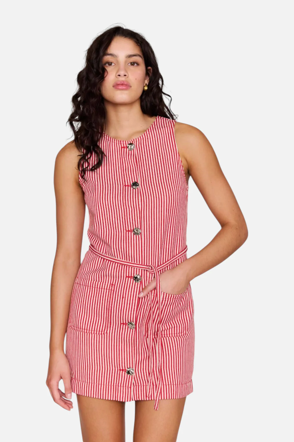 Minkpink Freya Pinstriped Denim Mini Dress in Red Stripe