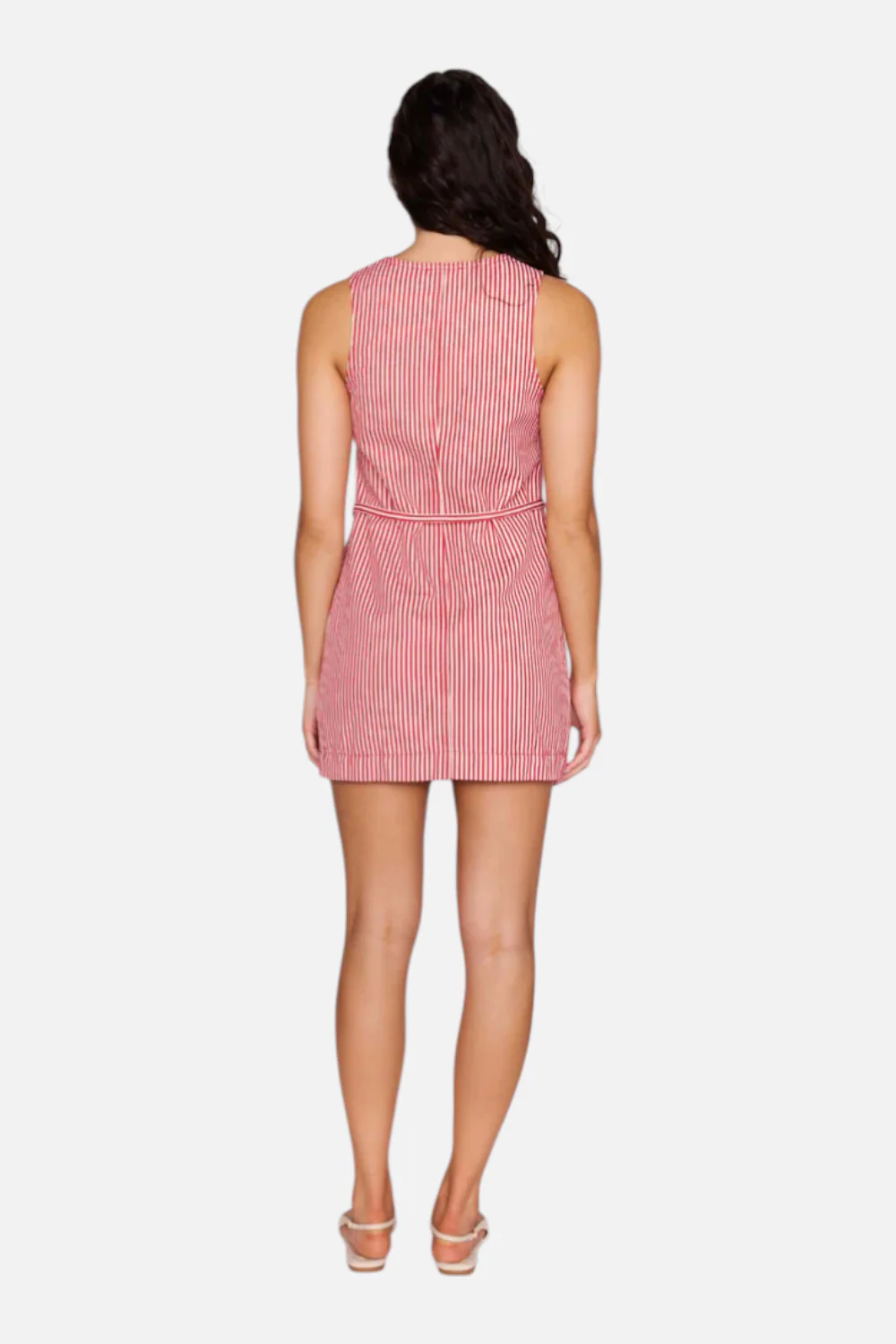Minkpink Freya Pinstriped Denim Mini Dress in Red Stripe - Image 3