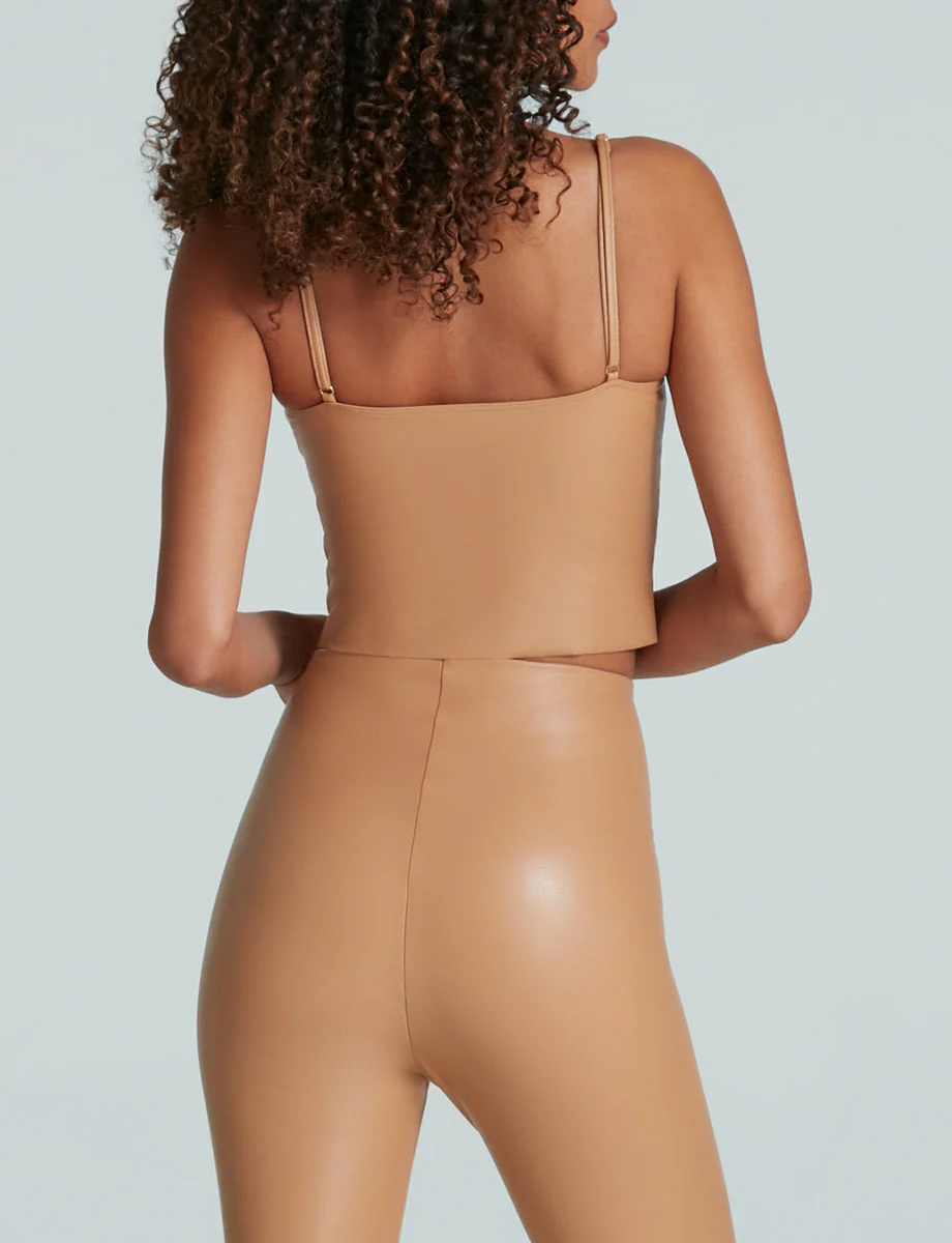 Commando Faux Leather Cami Crop Top in Camel - Image 3