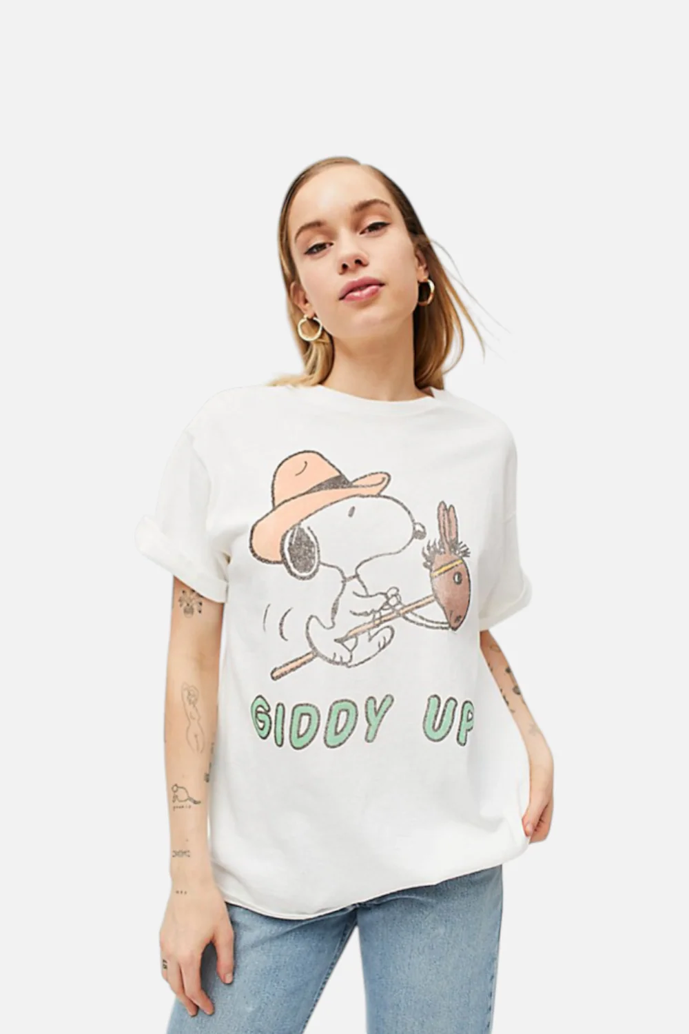 Junk Food Women's Giddy Up Snoopy Tee in White