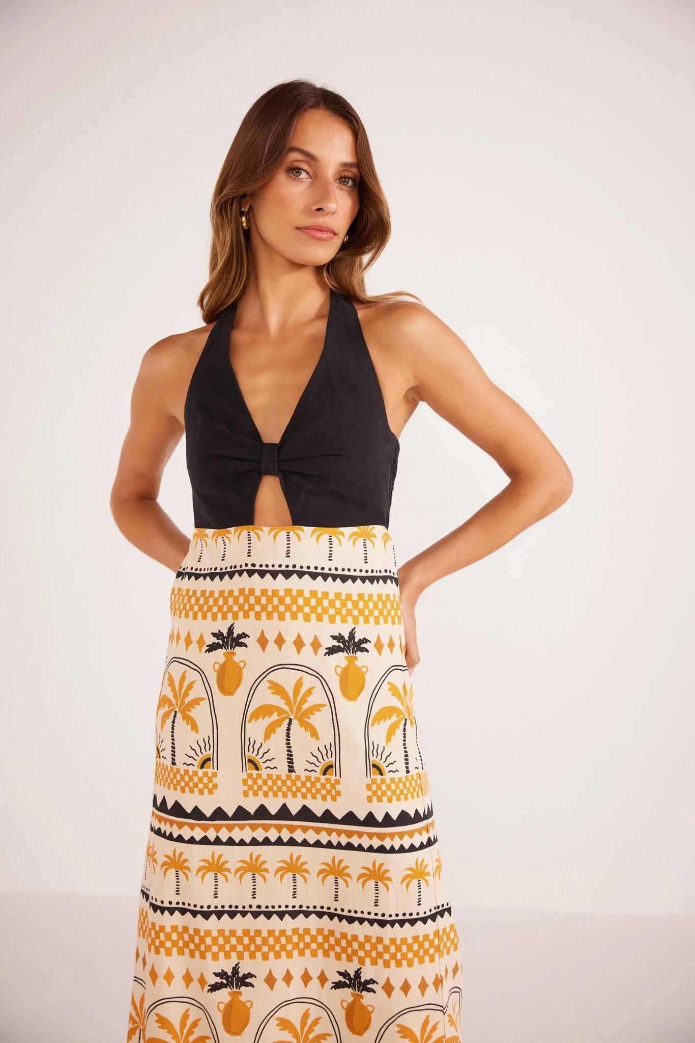 Minkpink Hestia Halter Neck Midi Dress in Ivory Gold - Image 2