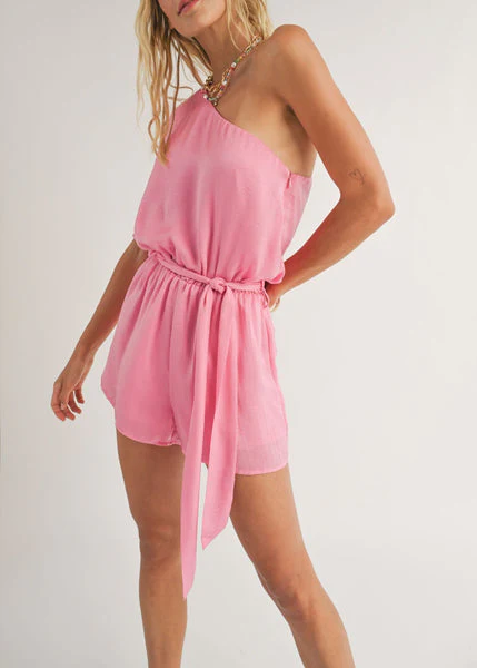 Sadie & Sage Hibiscus Cold Shoulder Romper in Pink - Image 2