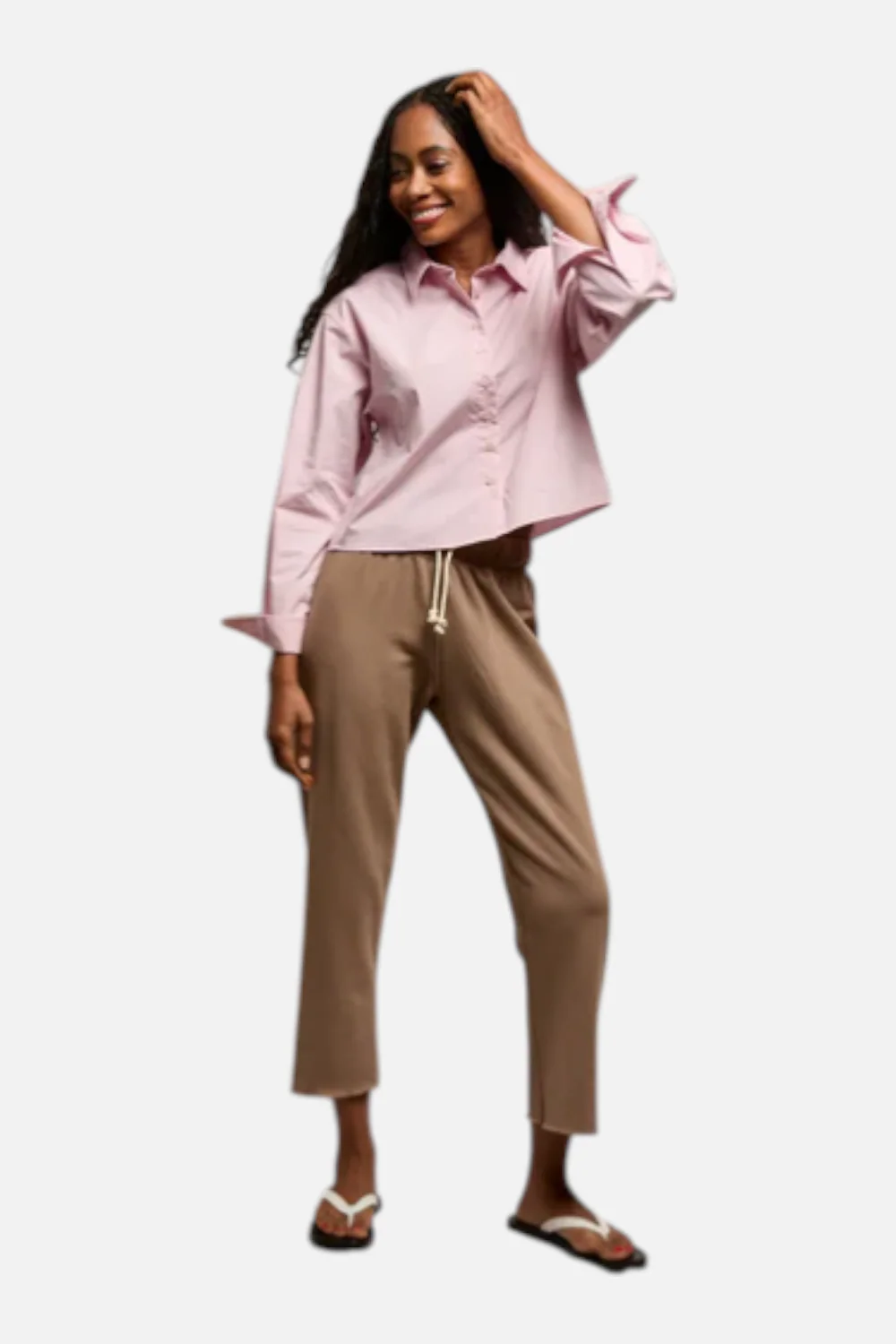 Perfect White Tee Jamaica Beach Fleece Capri Pant in Mocha