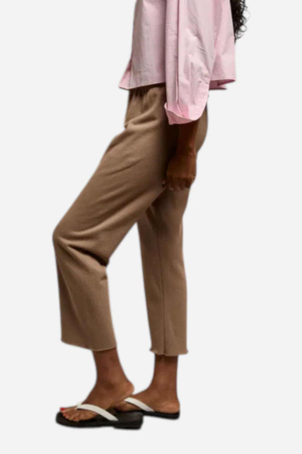 Perfect White Tee Jamaica Beach Fleece Capri Pant in Mocha - Image 3