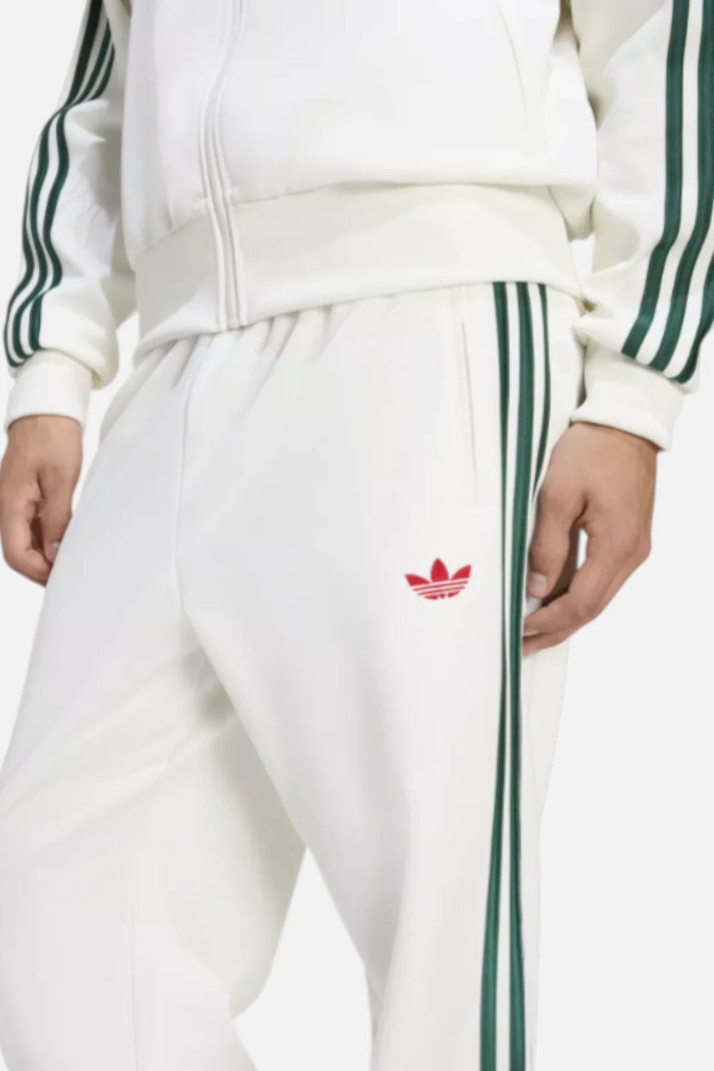 Adidas Men's Jogger Trousers with Stripes in White, Dark Green, & Red - Image 2
