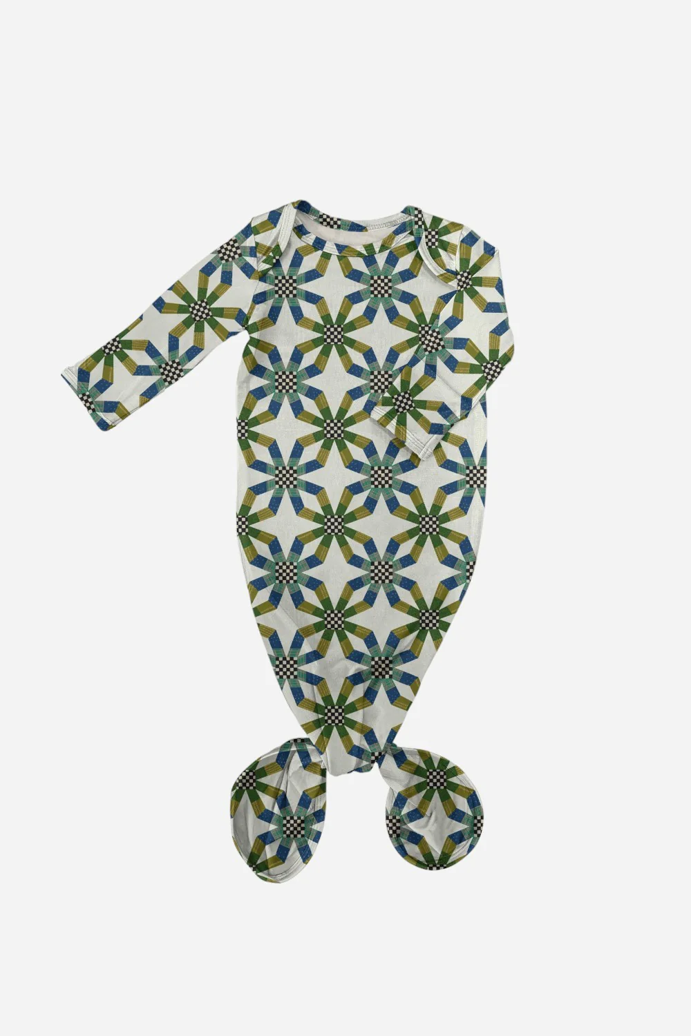Goosies Knotted Infant Gown in Quilt Blue