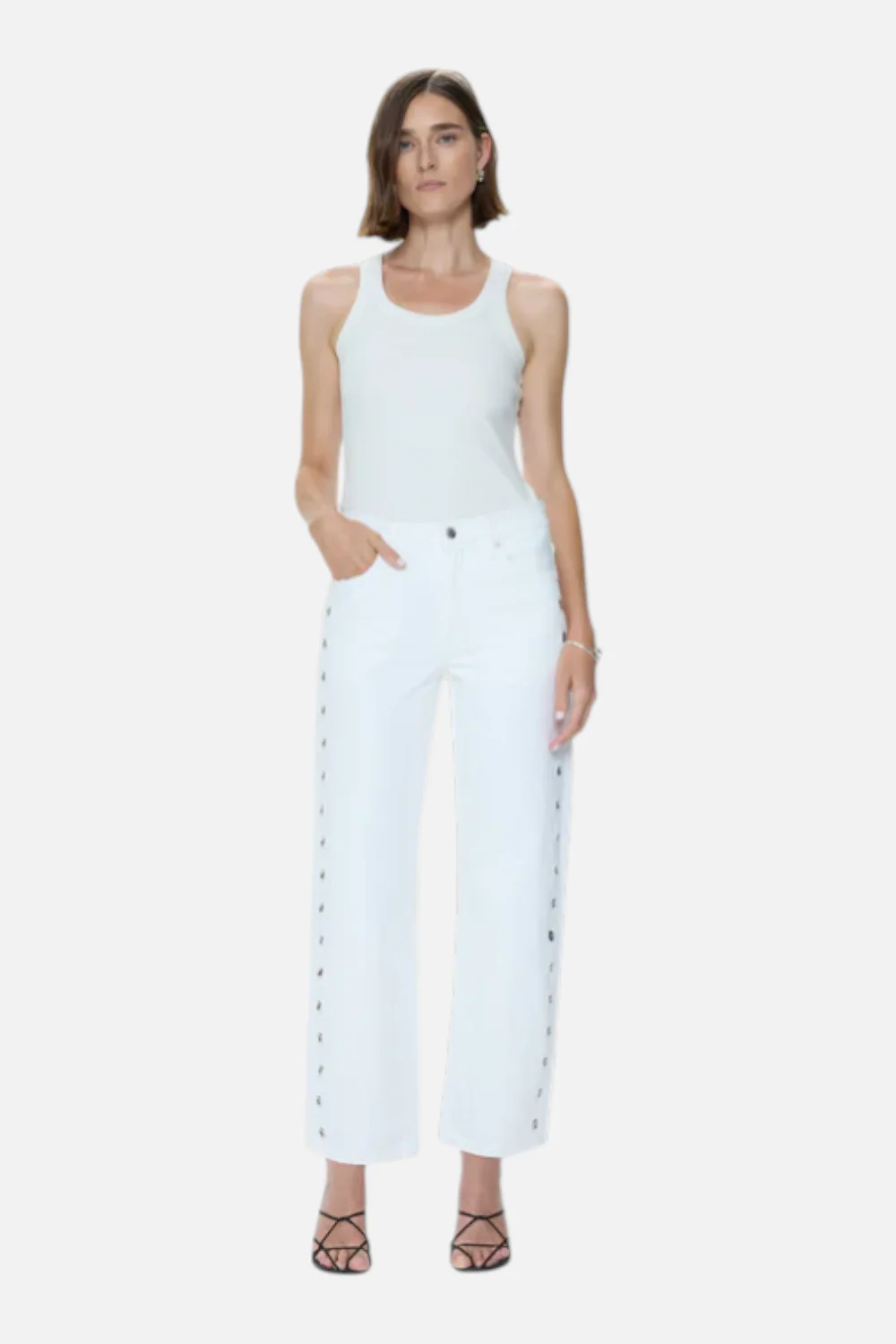 Pistola Lexi Mid Rise Bowed Straight Jean in Vivid White