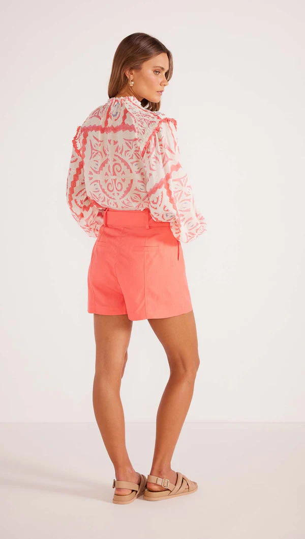 Minkpink Lila Belted Linen Shorts in Pink - Image 4
