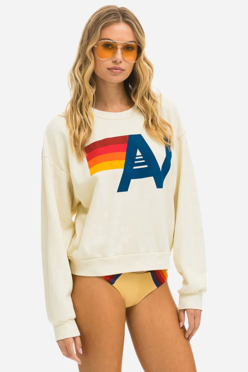 Aviator Nation Logo Relaxed Crew Sweatshirt in Vintage White - Image 4