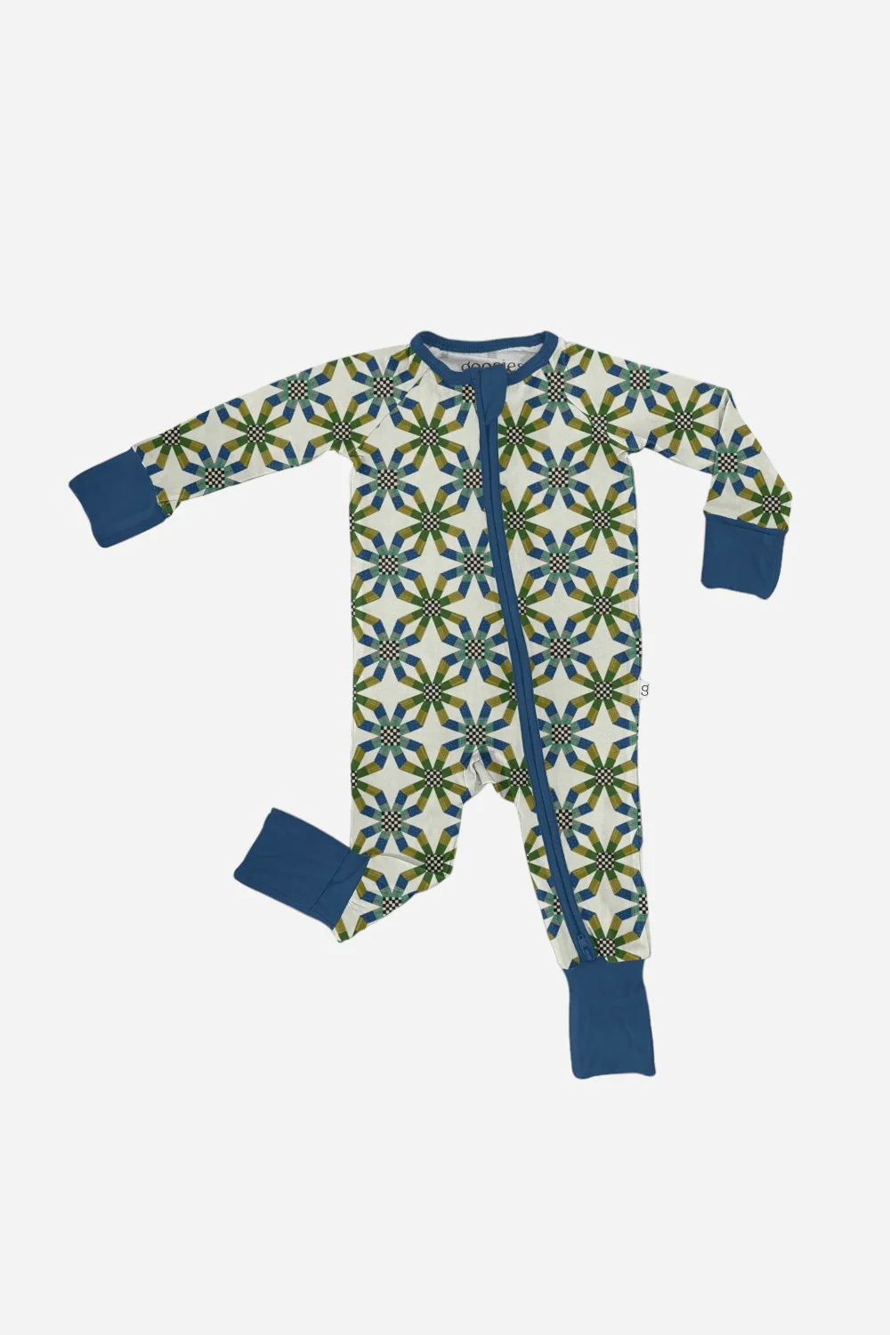 Goosies Long Sleeve Zip PJs in Quilt Blue