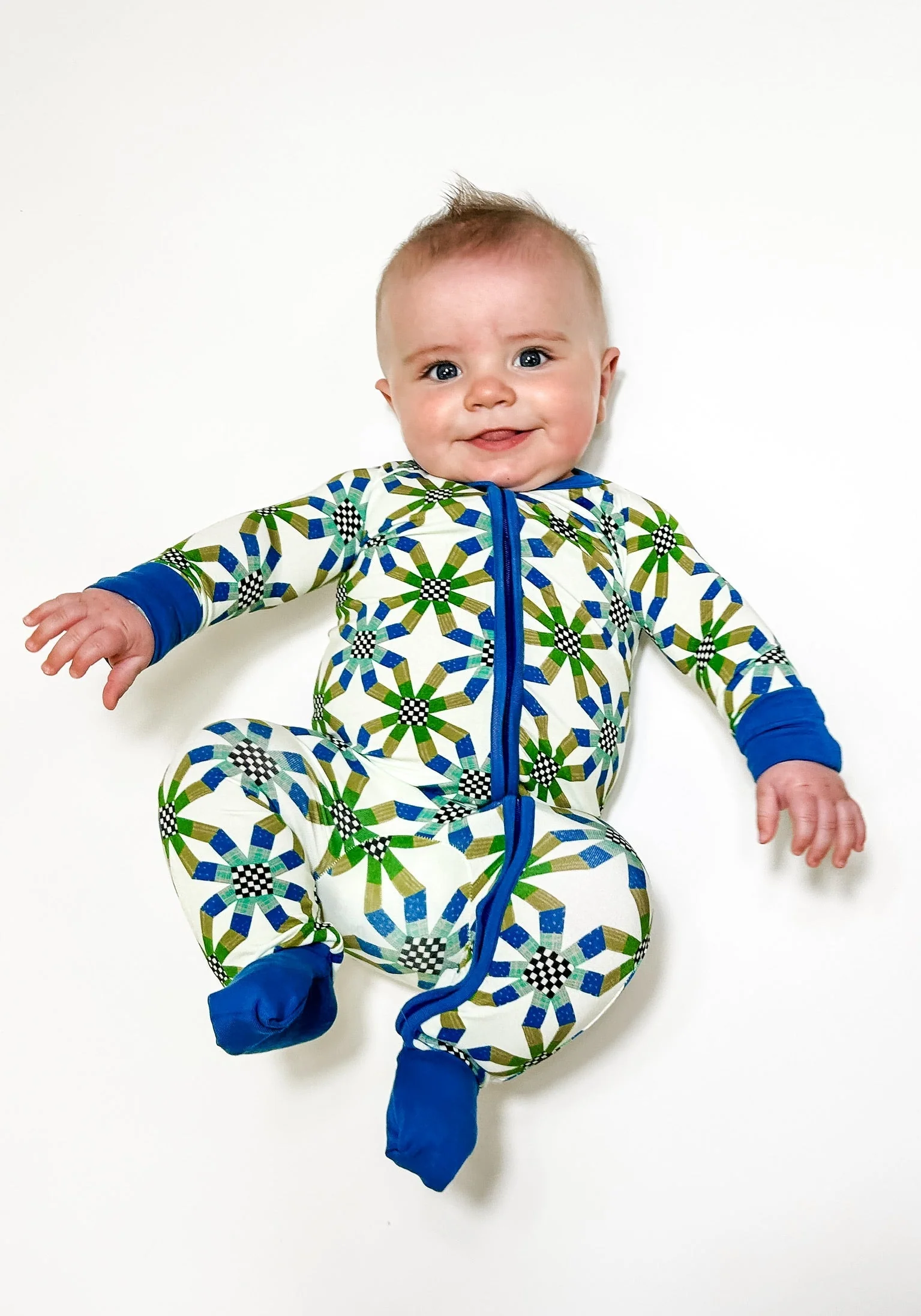 Goosies Long Sleeve Zip PJs in Quilt Blue - Image 2