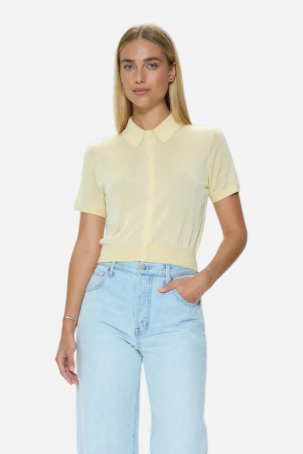 Pistola Short Sleeve Polo Sweater in Pale Yellow