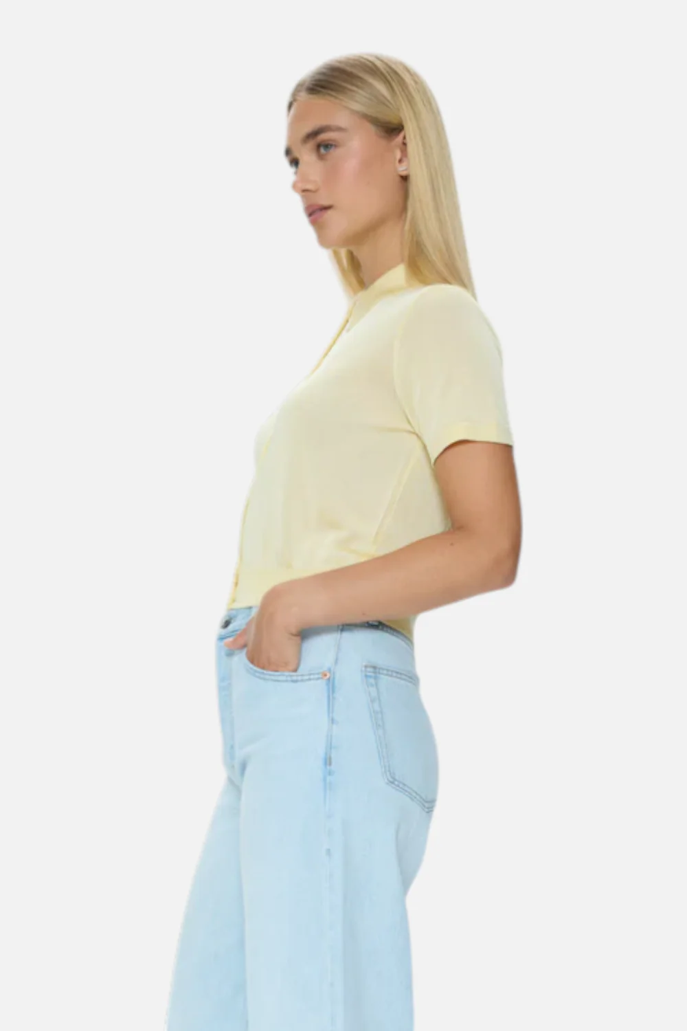 Pistola Short Sleeve Polo Sweater in Pale Yellow - Image 3