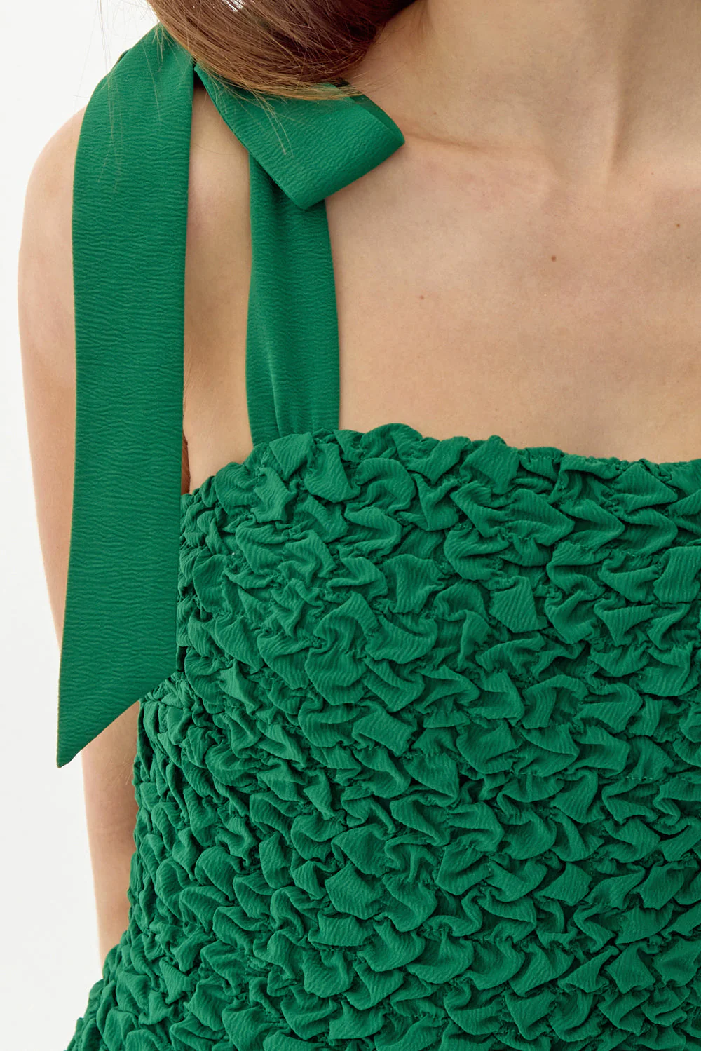 Adelyn Rae Lucy Popcorn Smocked Dress with Tie Shoulders in Cream Green - Image 4