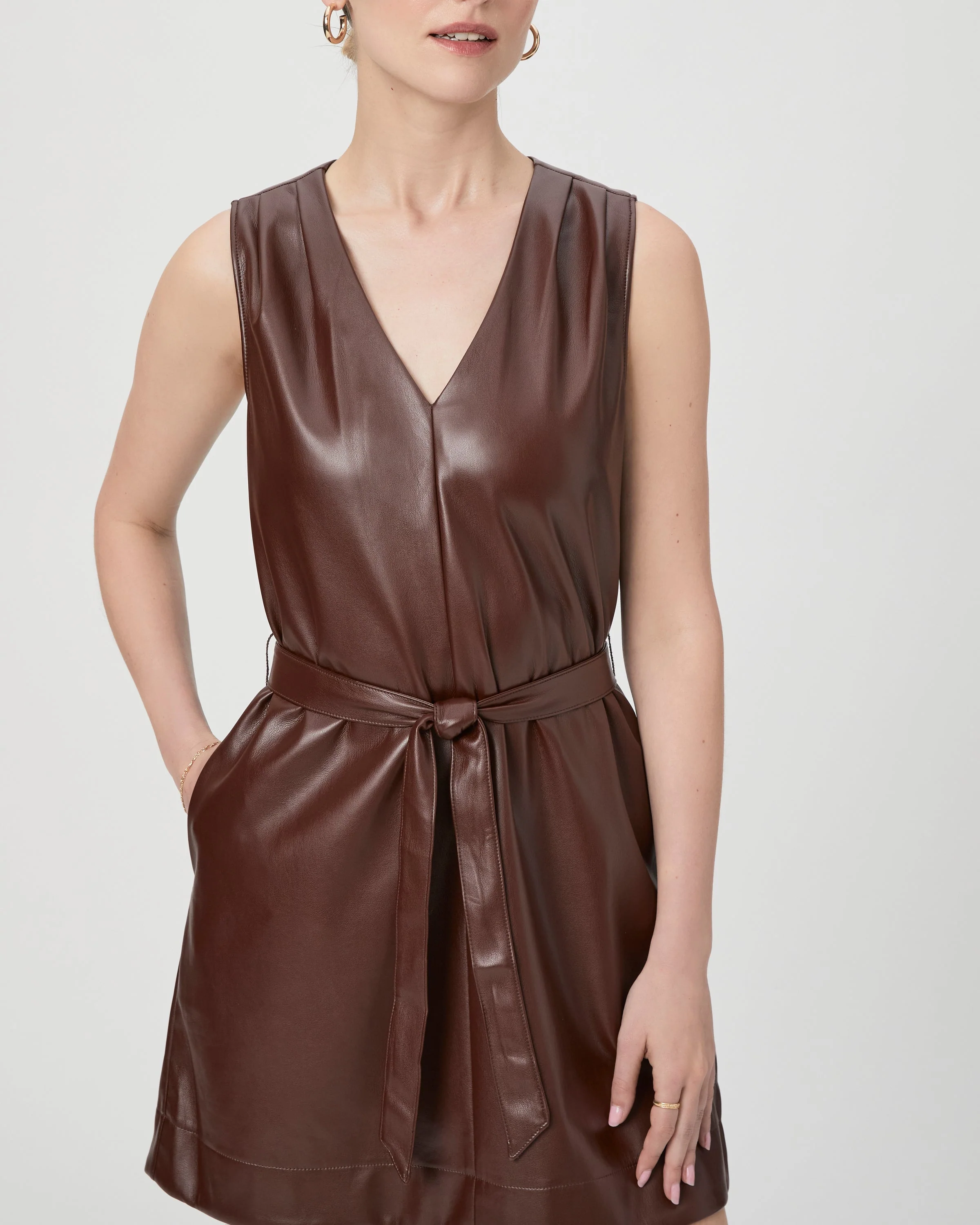 Paige Luisa Dress in Rum Raisin Faux Leather - Image 4
