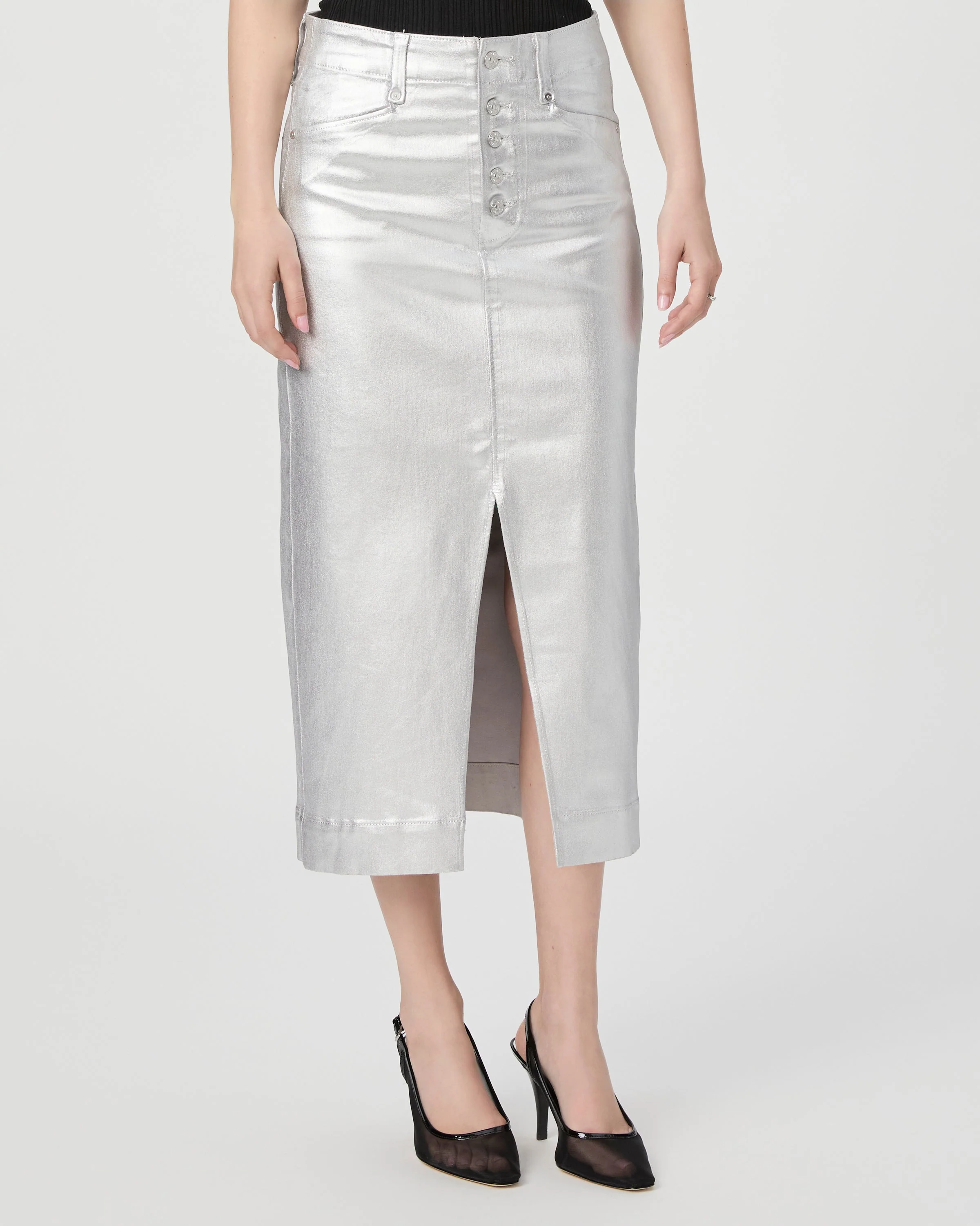 Paige Meadow Midi Skirt in Platinum Silver Luxe Coating - Image 2