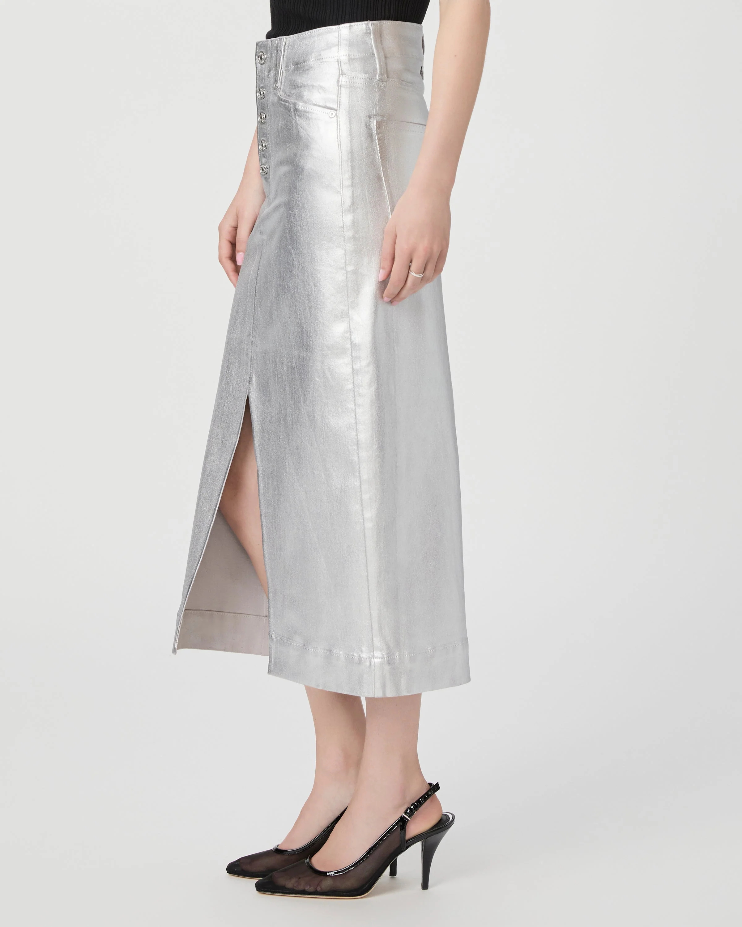 Paige Meadow Midi Skirt in Platinum Silver Luxe Coating - Image 3