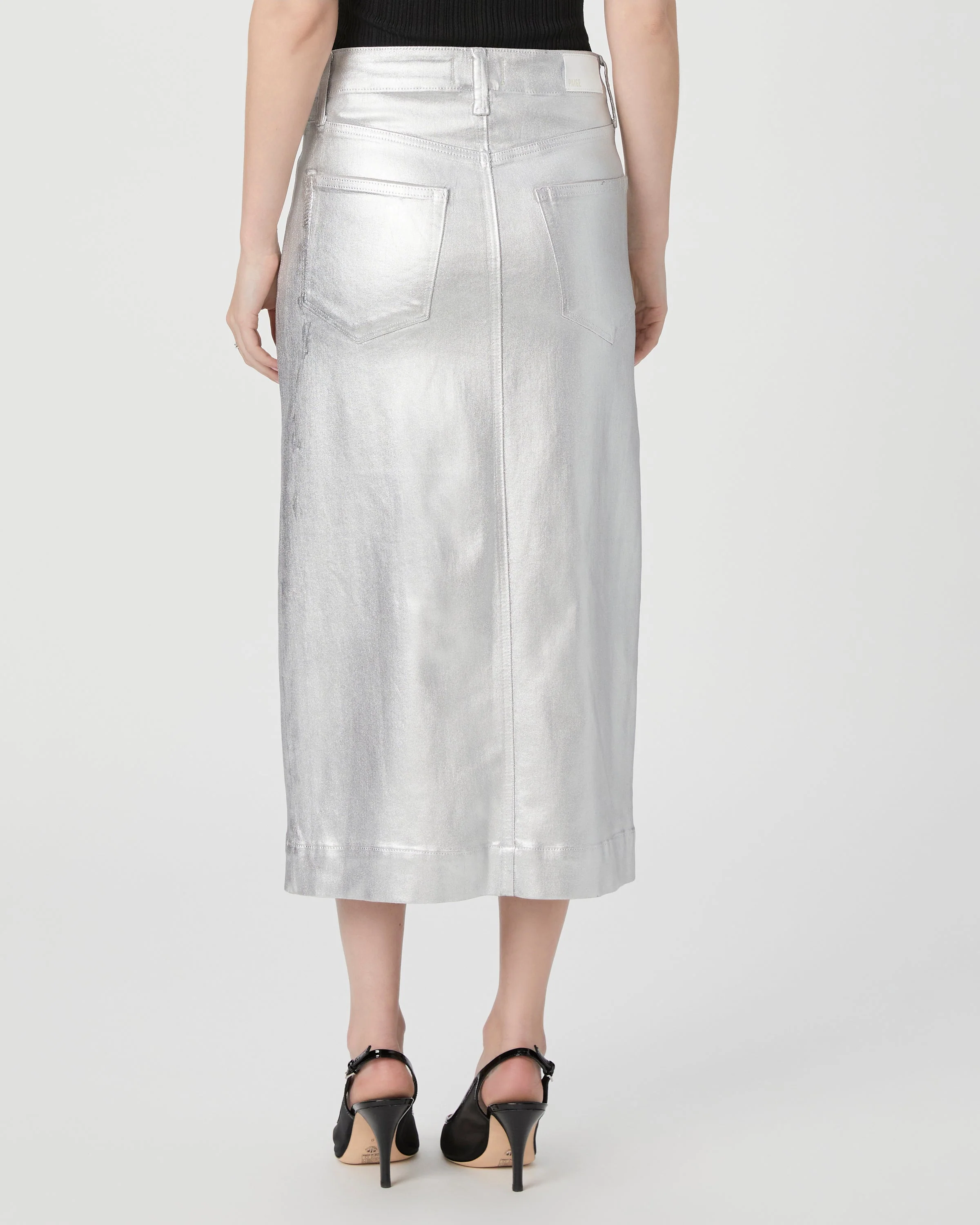 Paige Meadow Midi Skirt in Platinum Silver Luxe Coating - Image 4