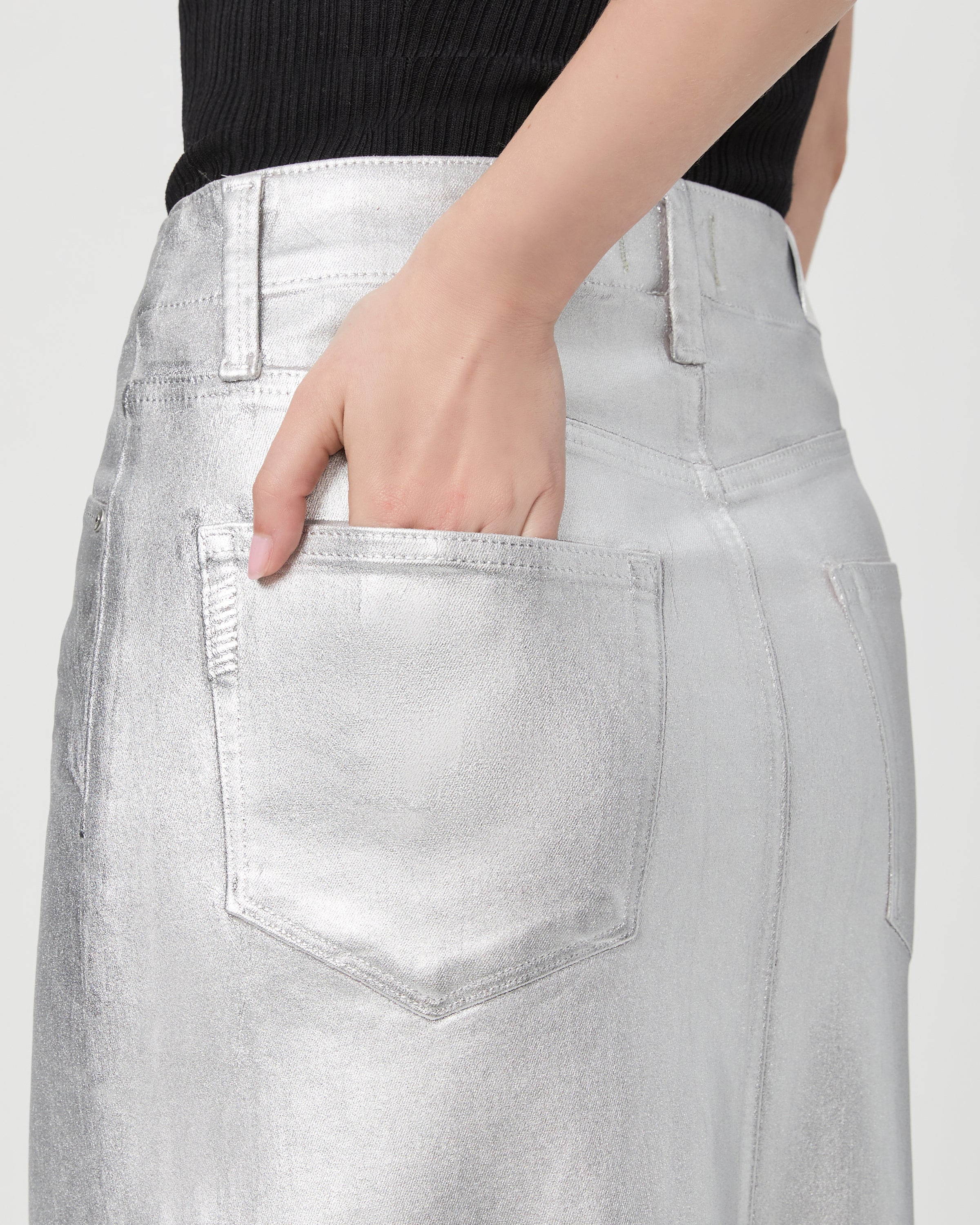 Paige Meadow Midi Skirt in Platinum Silver Luxe Coating - Image 5