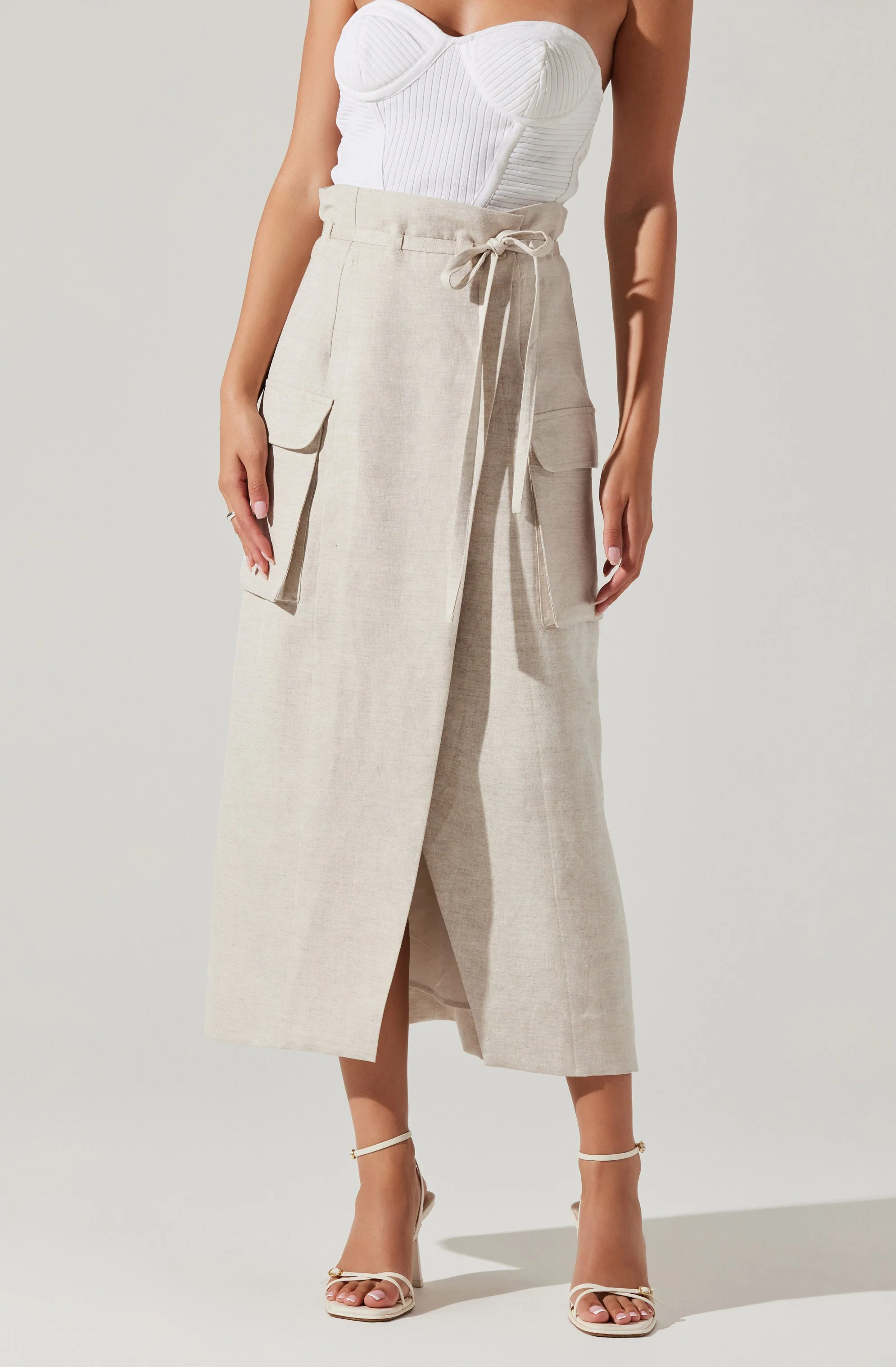 ASTR The Label Nara Wrap Front Midi Skirt in Oatmeal - Image 2